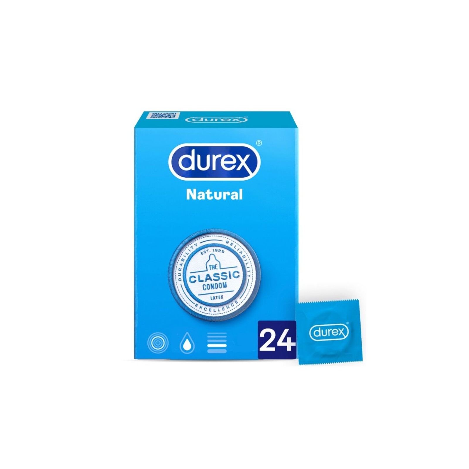 Condones Durex Natural Plus 24 Unidades para Placer Seguro Condones Durex Natural Plus 24 Unidades para Placer Seguro
