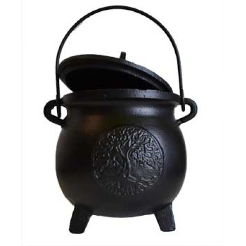 6" Tree of Life Cast Iron Cauldron with Lid