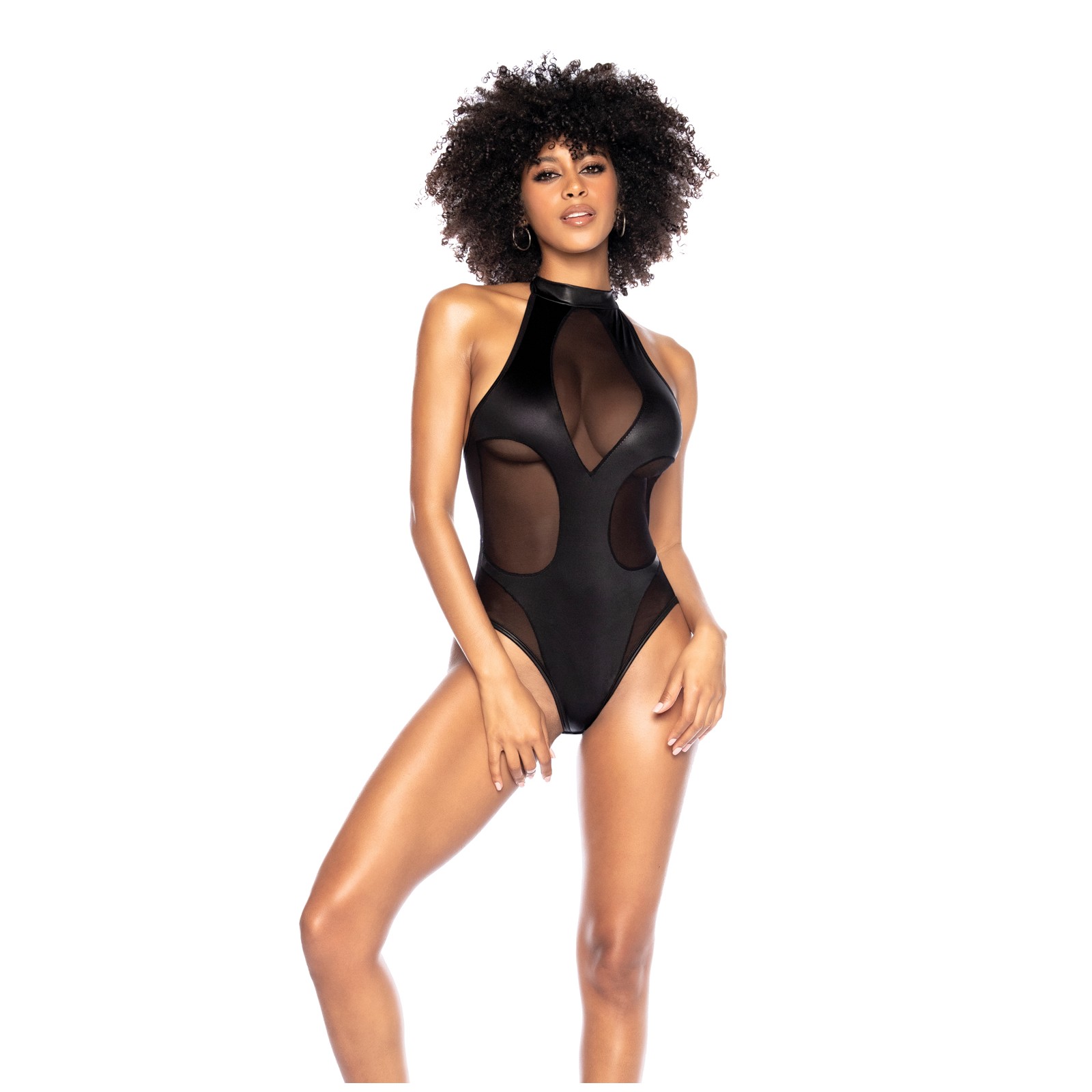 Mesh Wet Look Halter Bodysuit Black L XL Mesh Wet Look Halter Bodysuit Black L XL