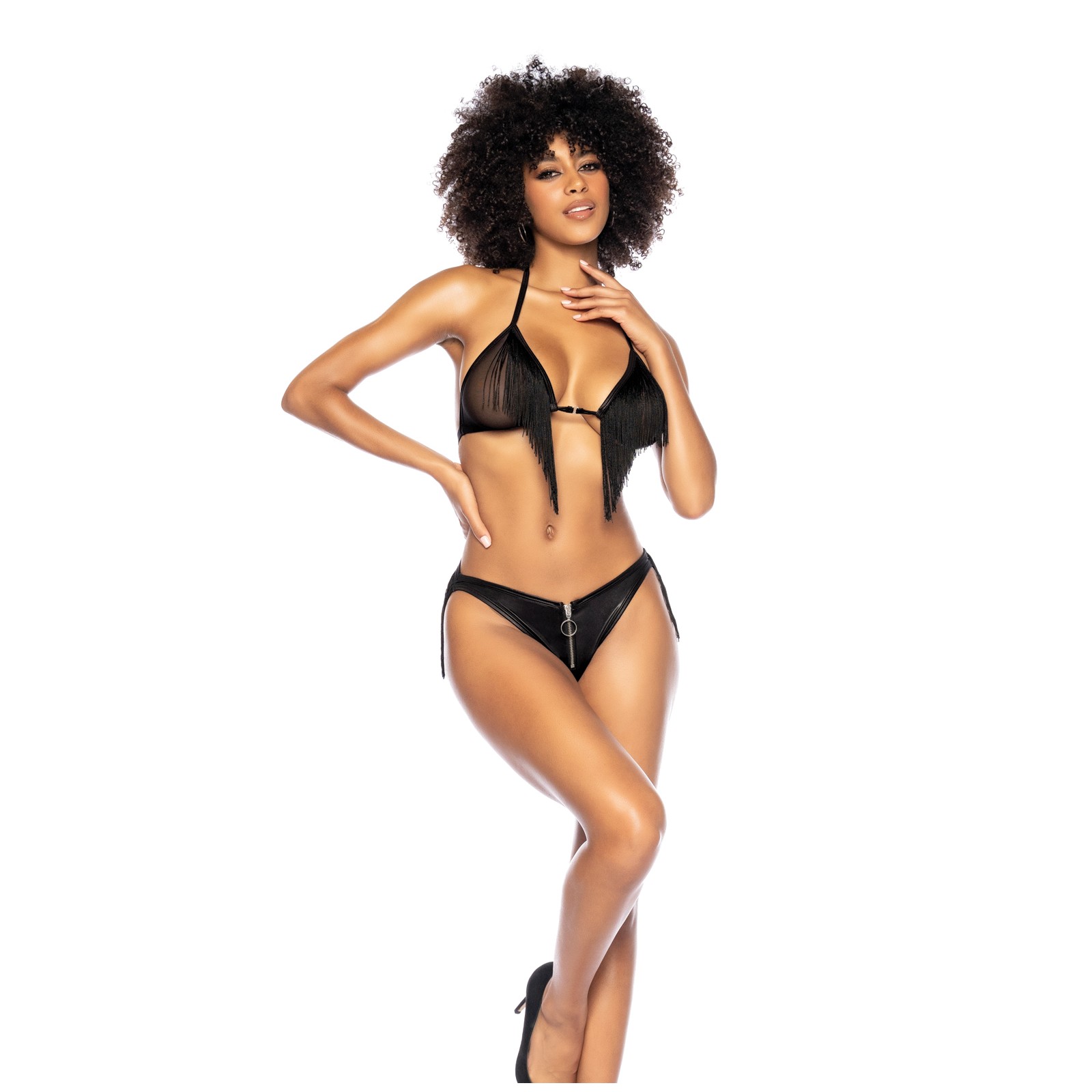 Fringe Halter Top and Open Back Panty Set Fringe Halter Top and Open Back Panty Set