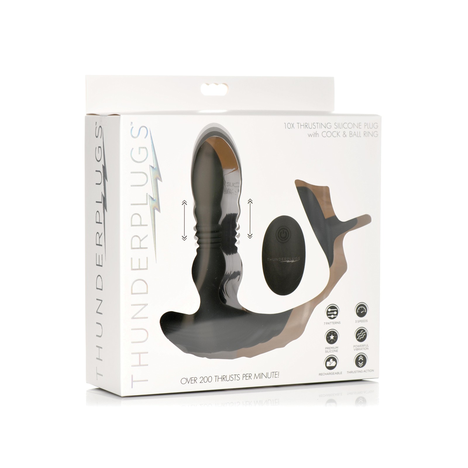 ThunderPlugs 10X Thrusting Silicone Vibrator with Remote Black ThunderPlugs 10X Thrusting Silicone Vibrator with Remote Black