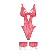 Genesis Lace Underwire Teddy with Lace Garter Stays Raspberry for Elegant Style