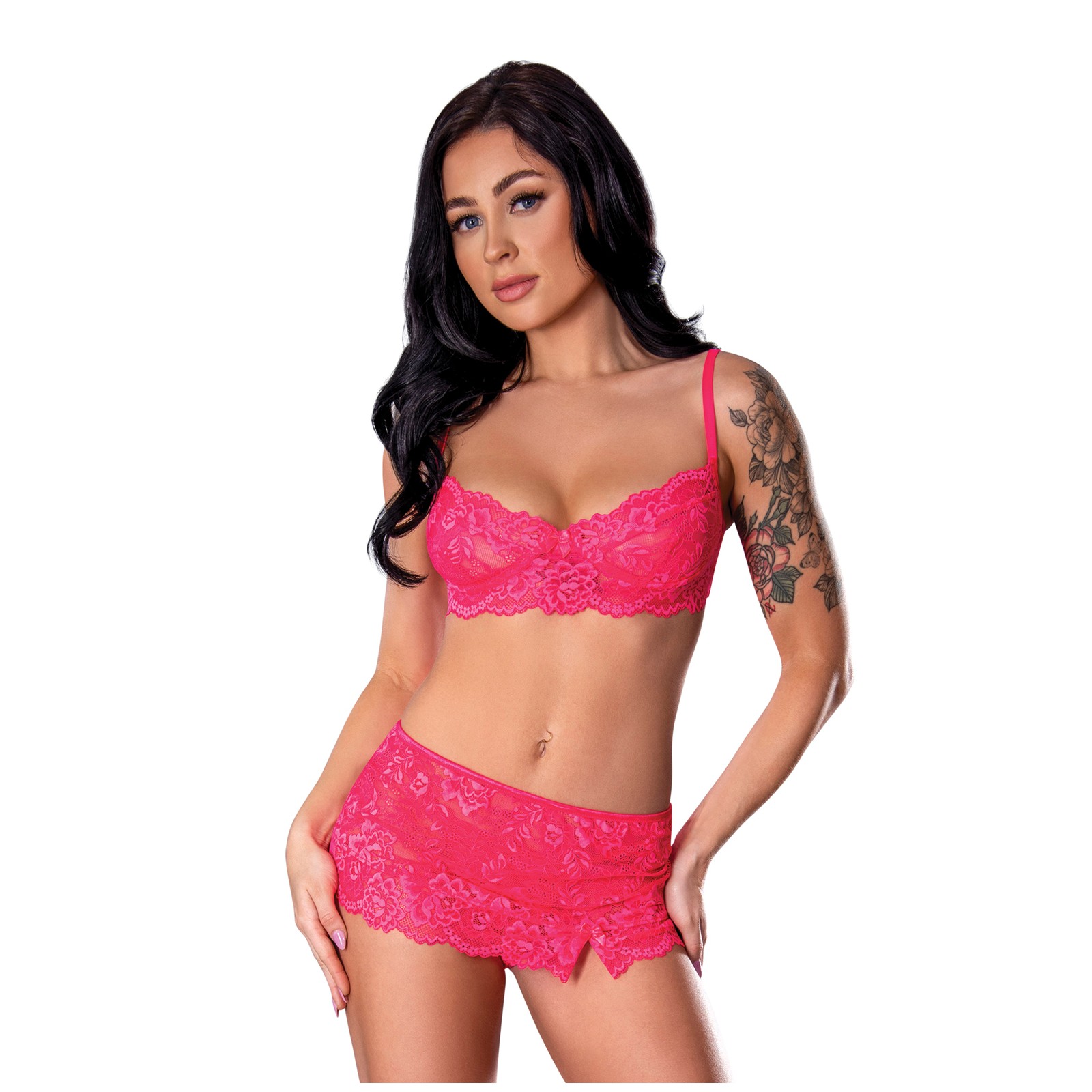 Conjunto Sujetador de Encaje, Falda y Tanga Get It Girl - Rosa Conjunto Sujetador de Encaje, Falda y Tanga Get It Girl - Rosa