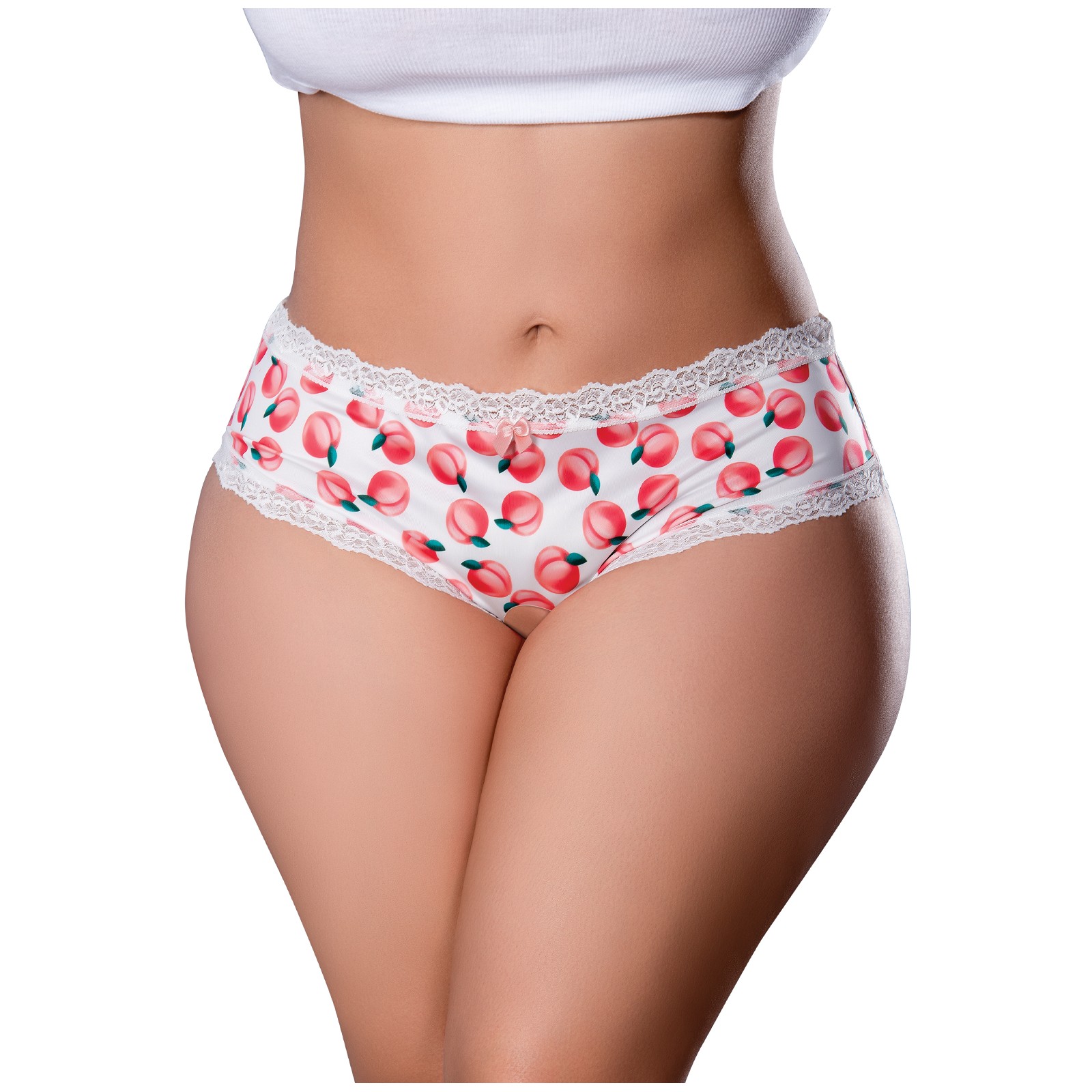 Short Crotchless Sweet Treats con Lubricante de Durazno - Blanco QN Short Crotchless Sweet Treats con Lubricante de Durazno - Blanco QN