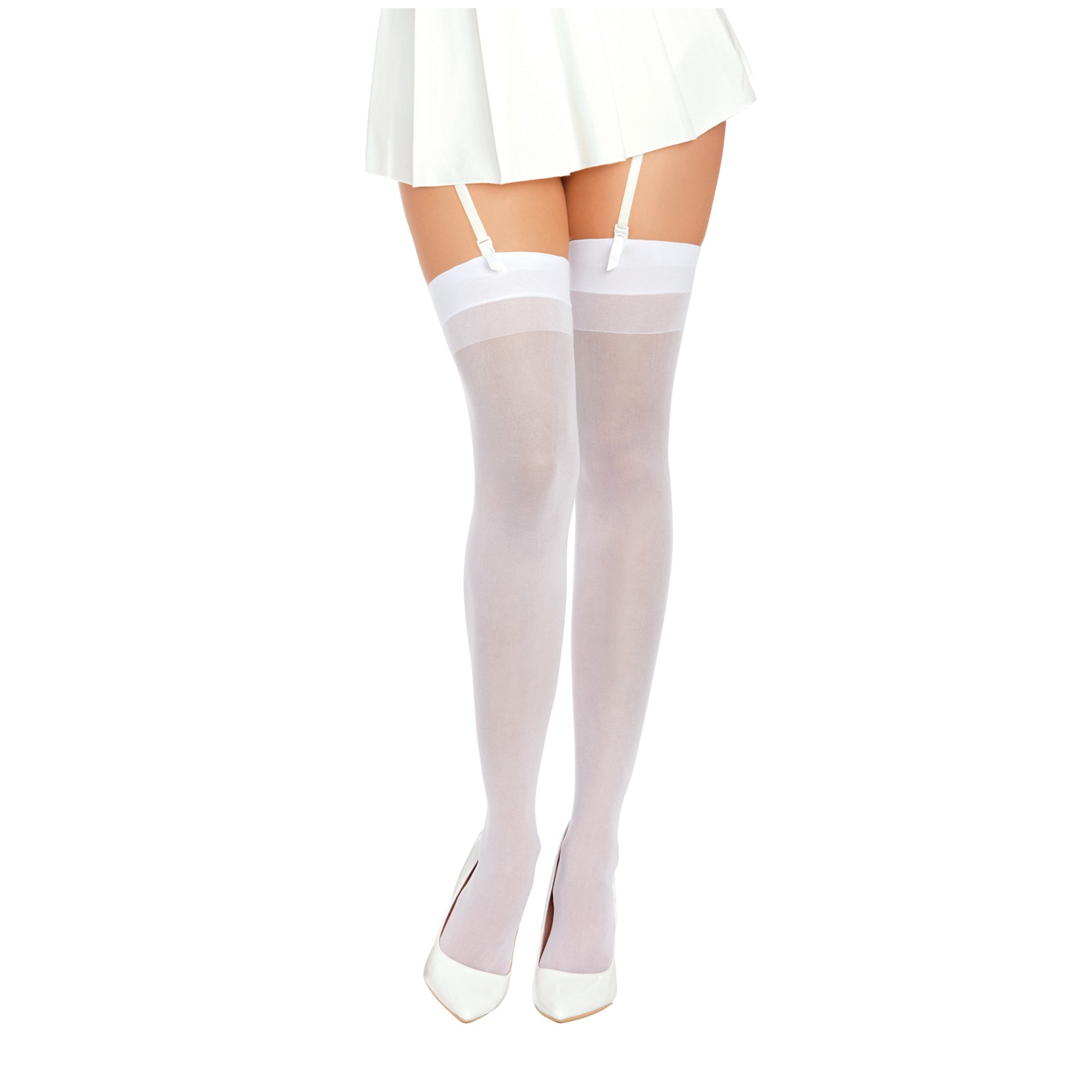 Elegant Sheer Thigh High Stockings with Back Seam in White Elegant Sheer Thigh High Stockings with Back Seam in White