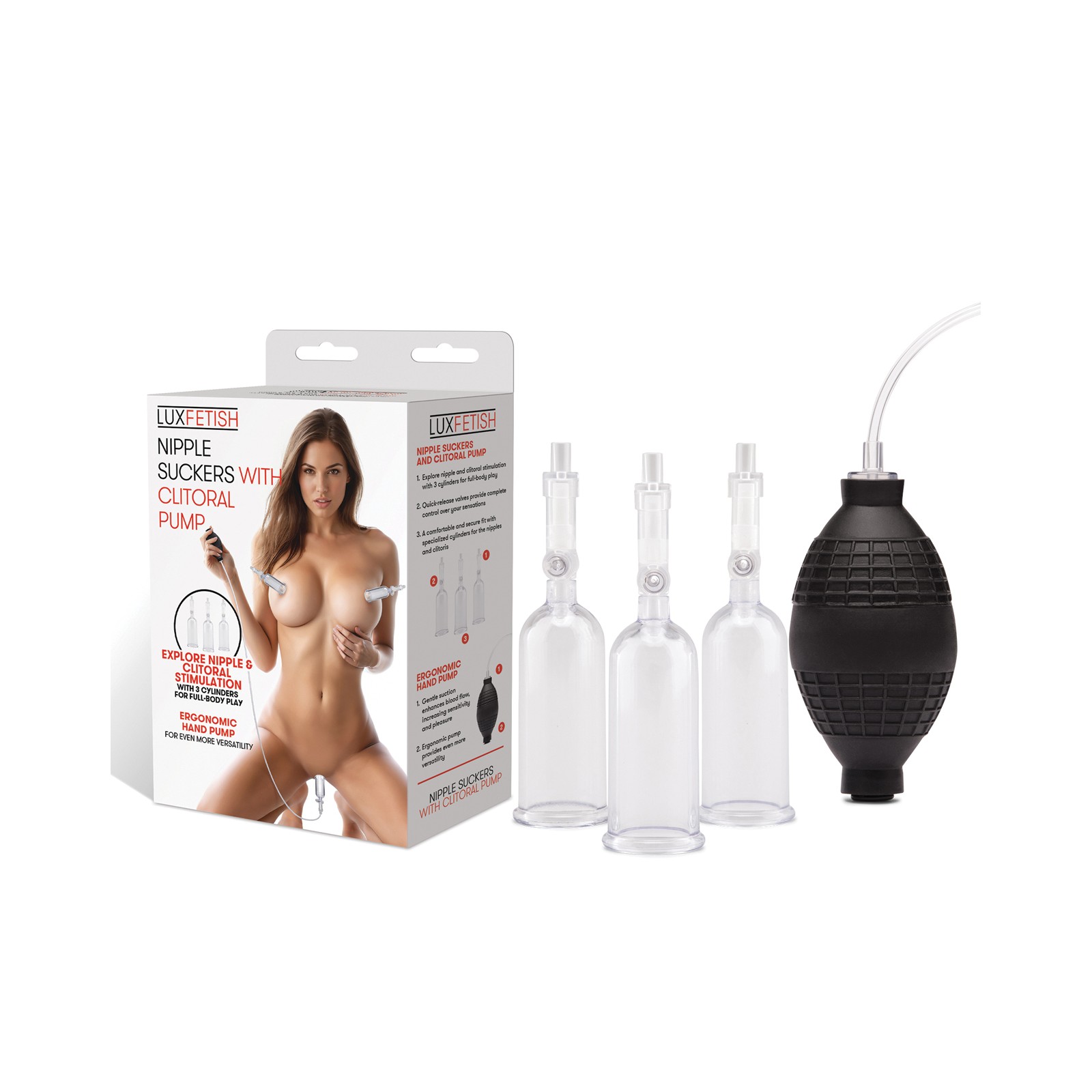 Extractores de Pezones Lux Fetish con Bomba Clitorial - Claro/Negro Extractores de Pezones Lux Fetish con Bomba Clitorial - Claro/Negro