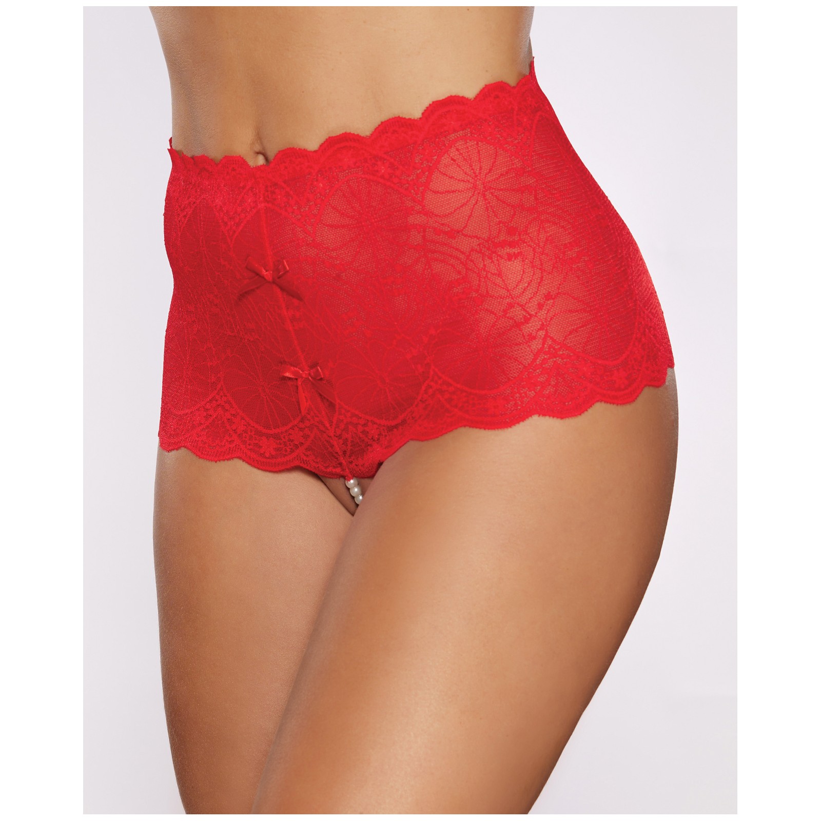 Allure Passion & Pearl High Waist Crotchless Red O/S Allure Passion & Pearl High Waist Crotchless Red O/S