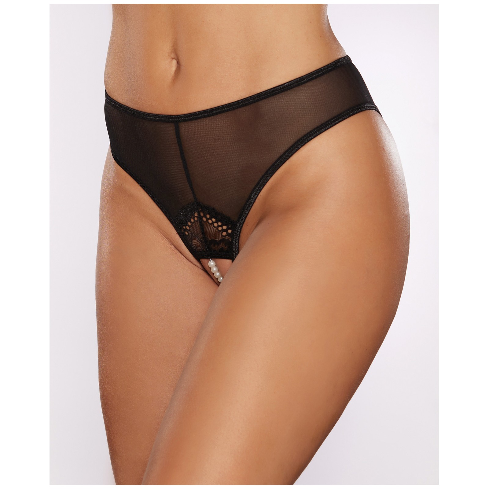 Allure Blushing Crotchless Panty with Pearls Black One Size Allure Blushing Crotchless Panty with Pearls Black One Size