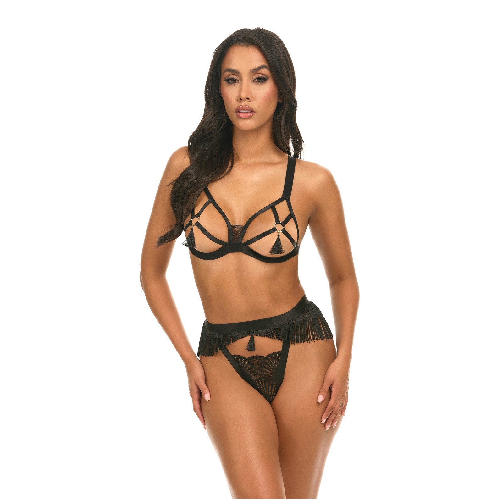 Conjunto de Bra Abierto Annika Flecos Negro L/XL Conjunto de Bra Abierto Annika Flecos Negro L/XL