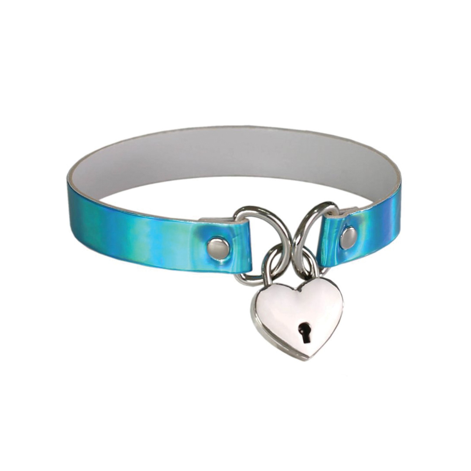 Collar Lock Corazón Azul Holográfico Collar Lock Corazón Azul Holográfico