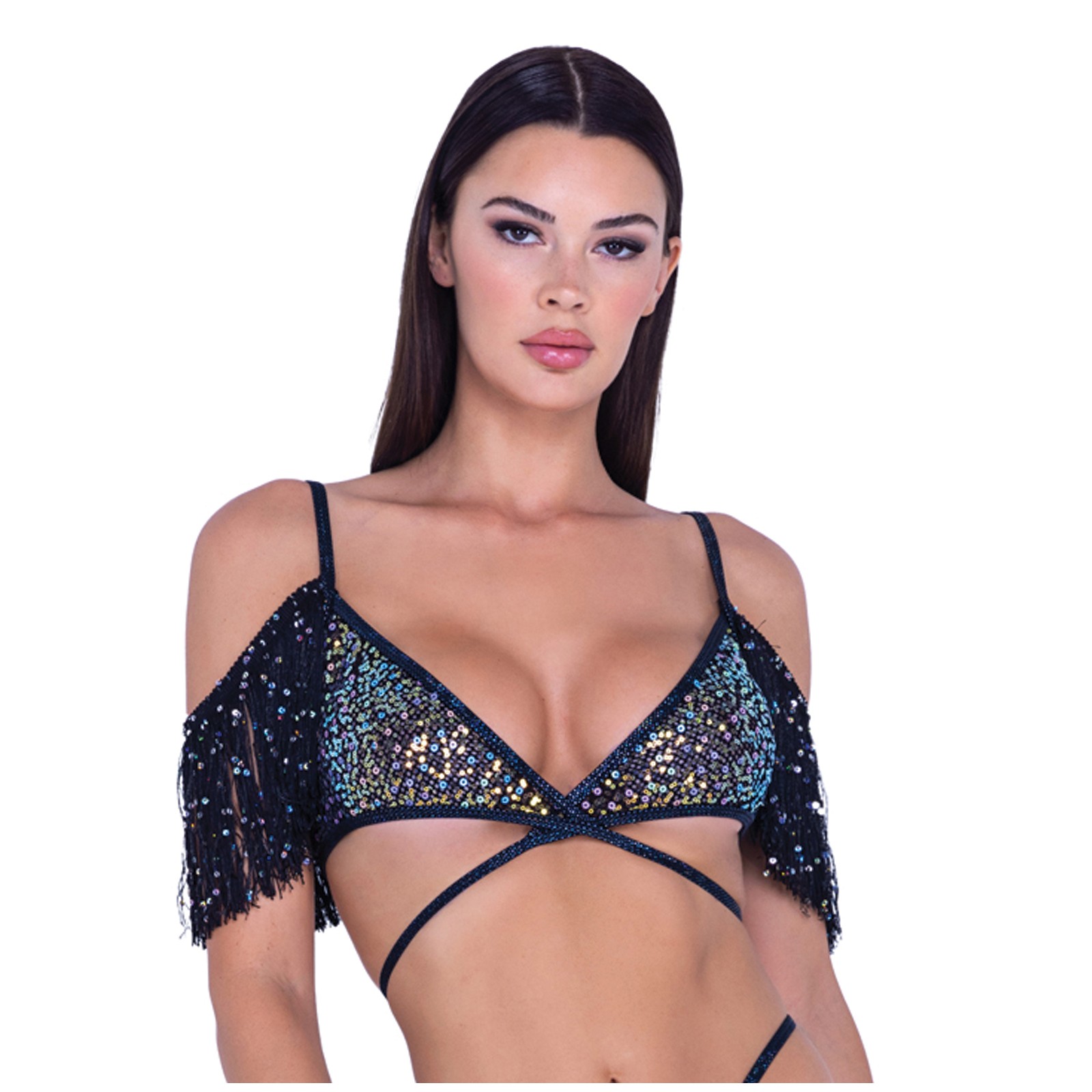 Shimmer Sequin Fishnet Fringe Top for Parties Shimmer Sequin Fishnet Fringe Top for Parties
