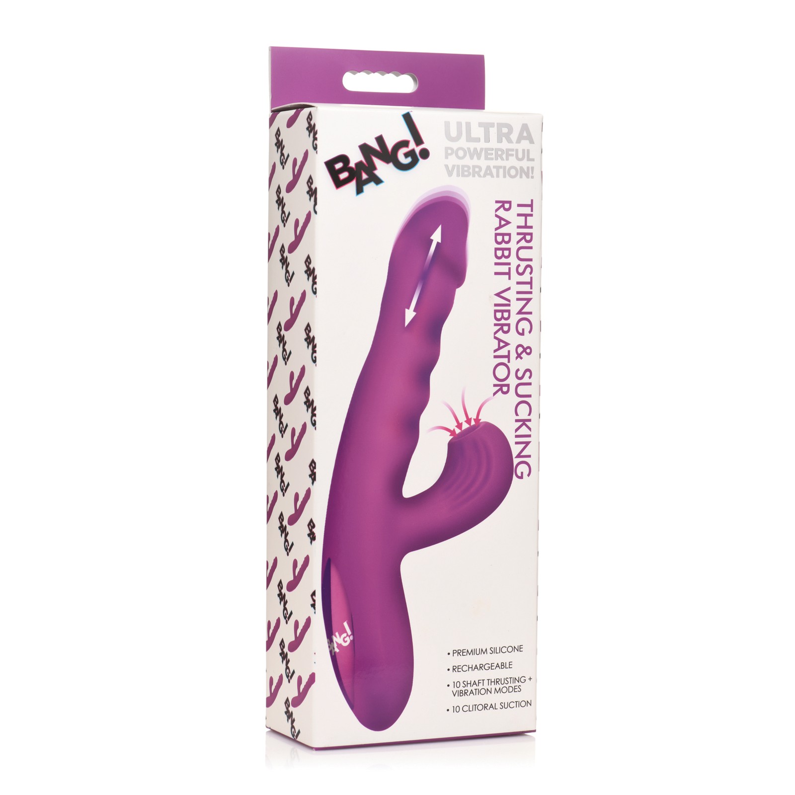 Bang! Thrusting & Sucking Rabbit Vibrator - Purple Bang! Thrusting & Sucking Rabbit Vibrator - Purple