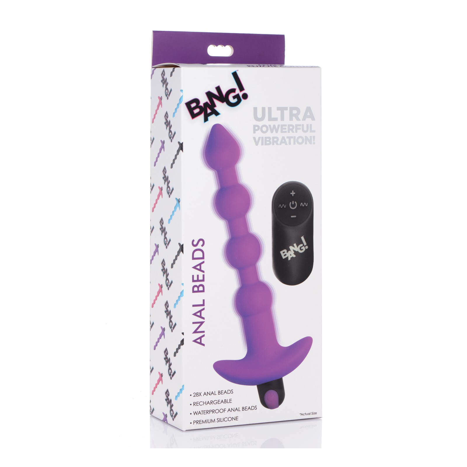 Bang! Perlas Anal Vibrantes de Silicona 28X con Control Remoto - Morado Bang! Perlas Anal Vibrantes de Silicona 28X con Control Remoto - Morado
