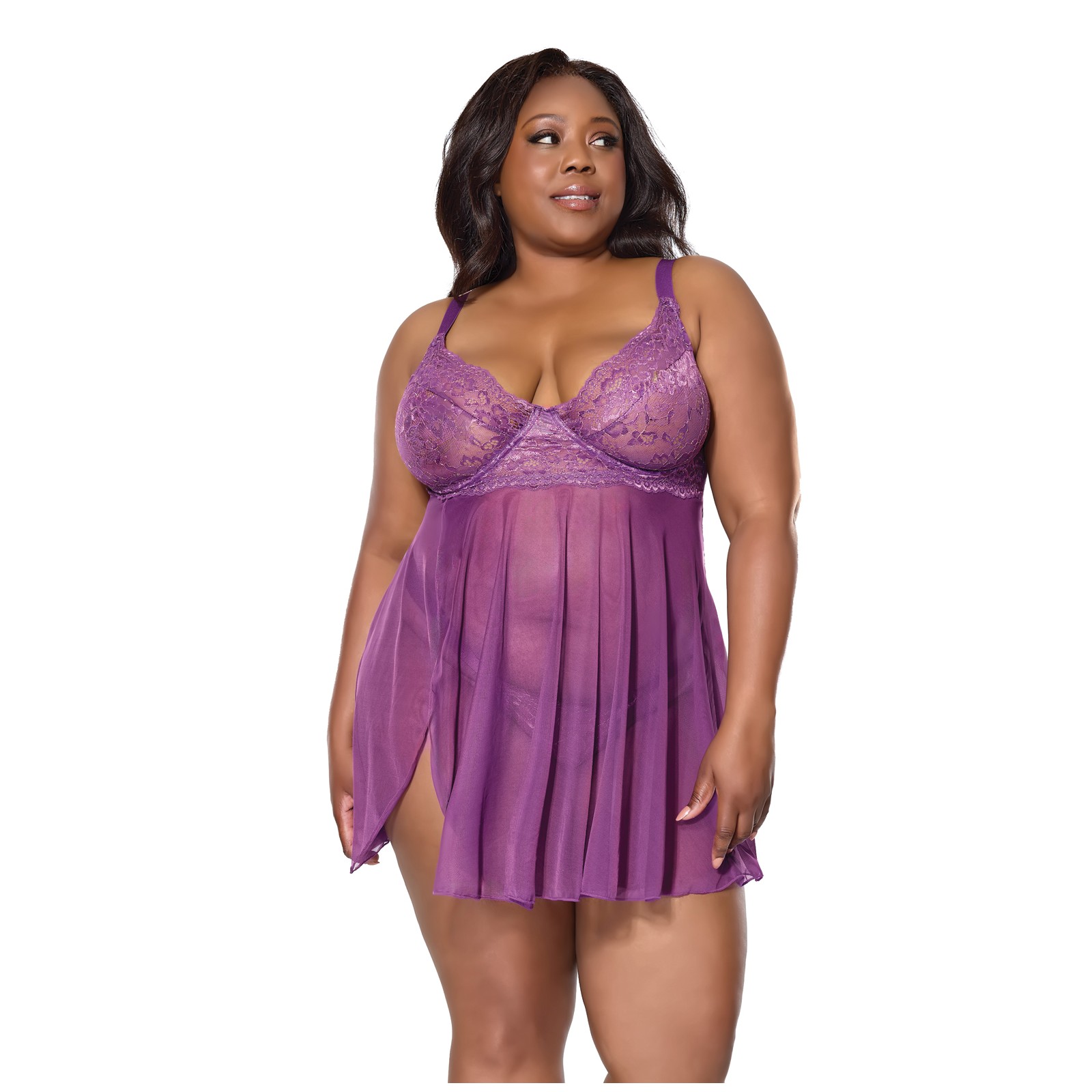 Metallic Stretch Lace Babydoll - Purple Metallic Stretch Lace Babydoll - Purple