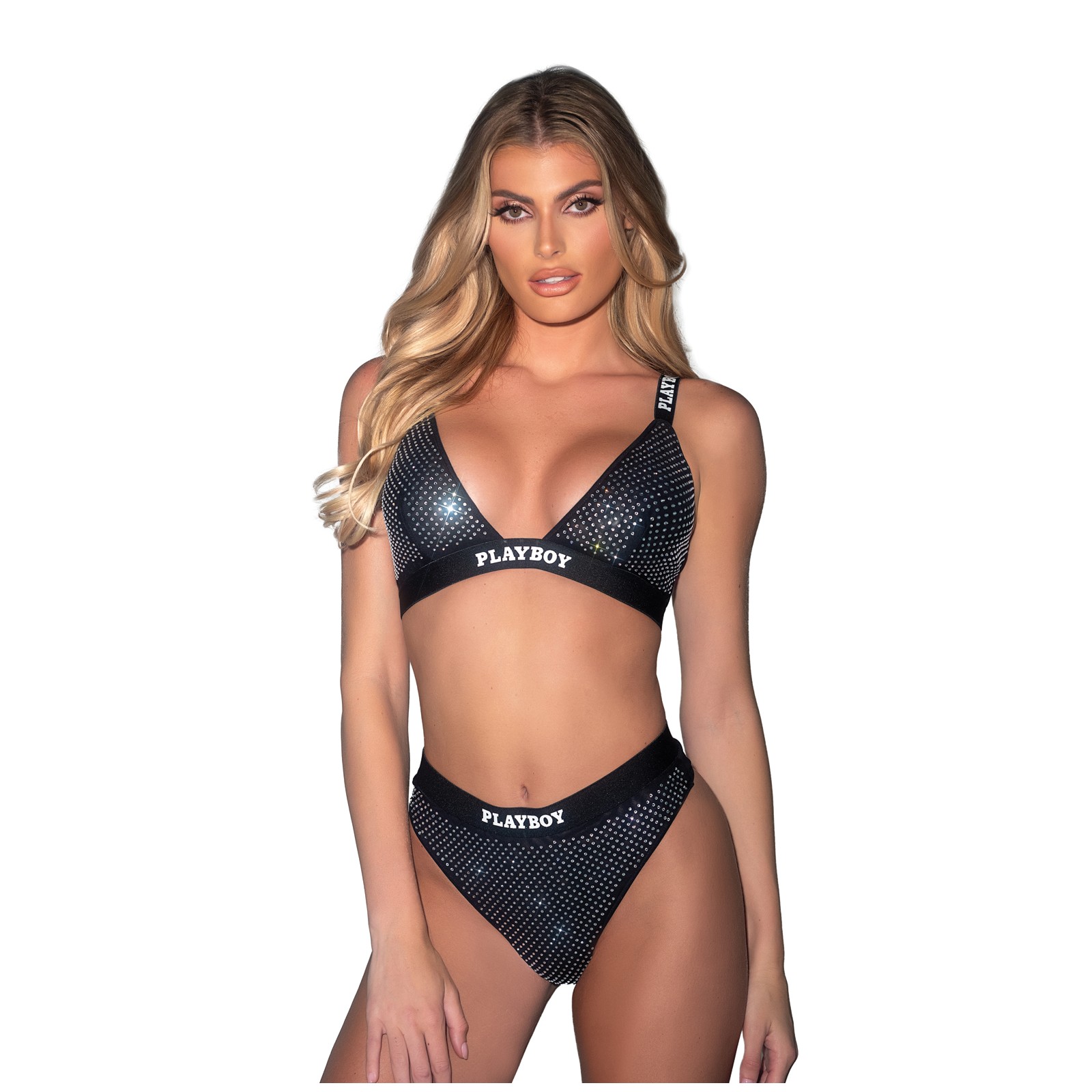 Conjunto de Bralette y Tanga de Estrás Playboy Disco Fever Negro LG Conjunto de Bralette y Tanga de Estrás Playboy Disco Fever Negro LG