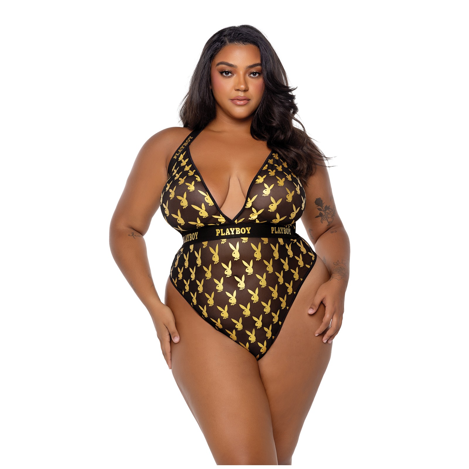 Playboy Bunny Gold Foil Halter Teddy for Bold Elegance Playboy Bunny Gold Foil Halter Teddy for Bold Elegance