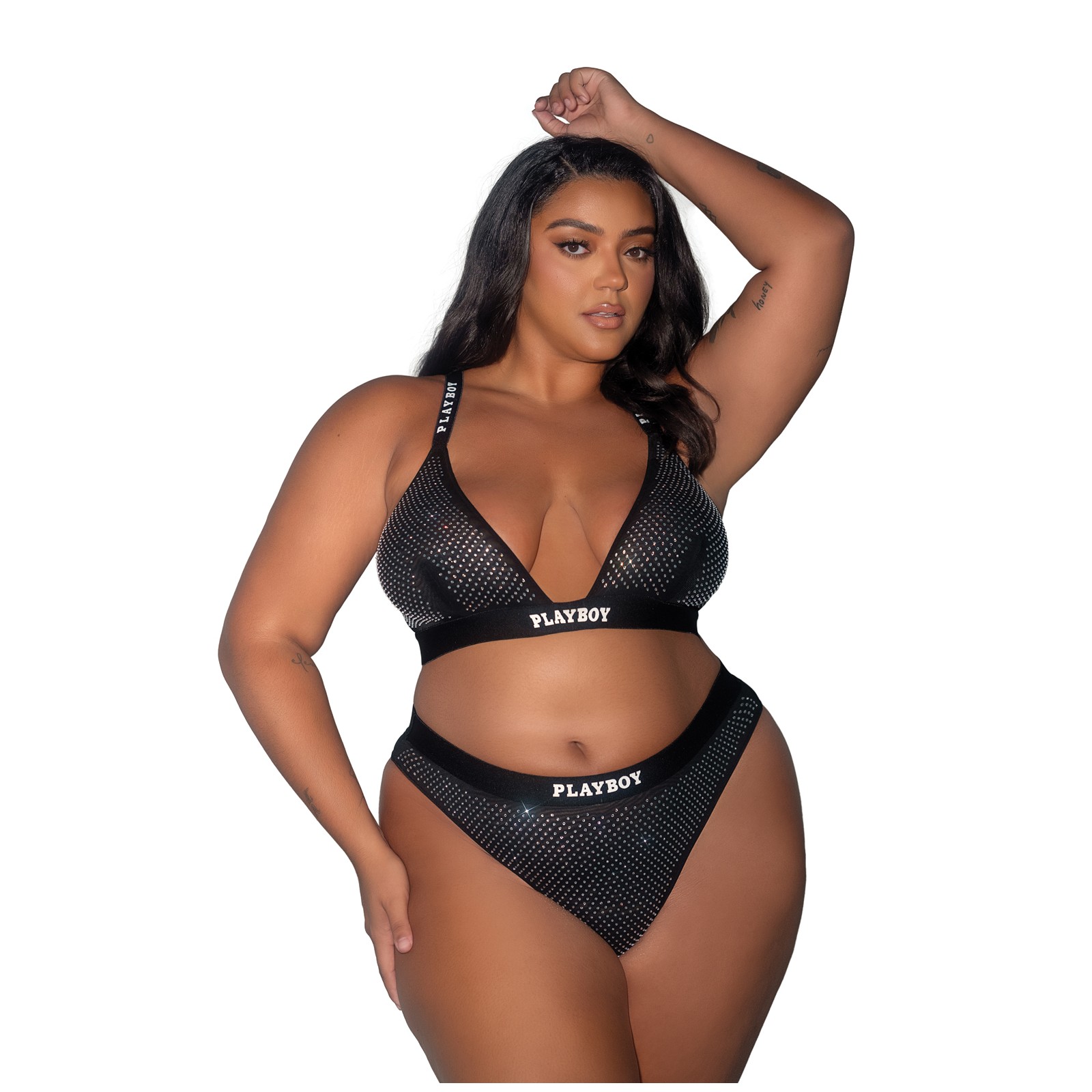 Playboy Disco Fever Rhinestone Bralette & Thong Set Black 2X - Glamorous Playboy Disco Fever Rhinestone Bralette & Thong Set Black 2X - Glamorous