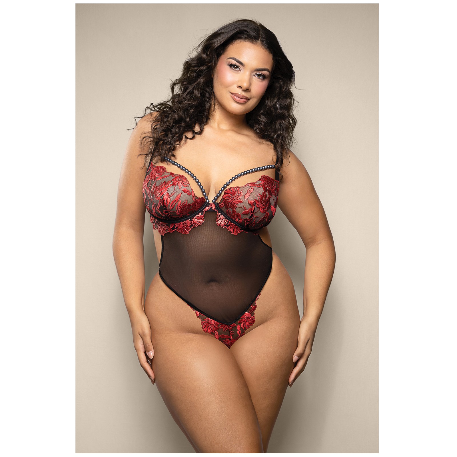 Opulence Embroidered Open Crotch Teddy with Pearls Opulence Embroidered Open Crotch Teddy with Pearls