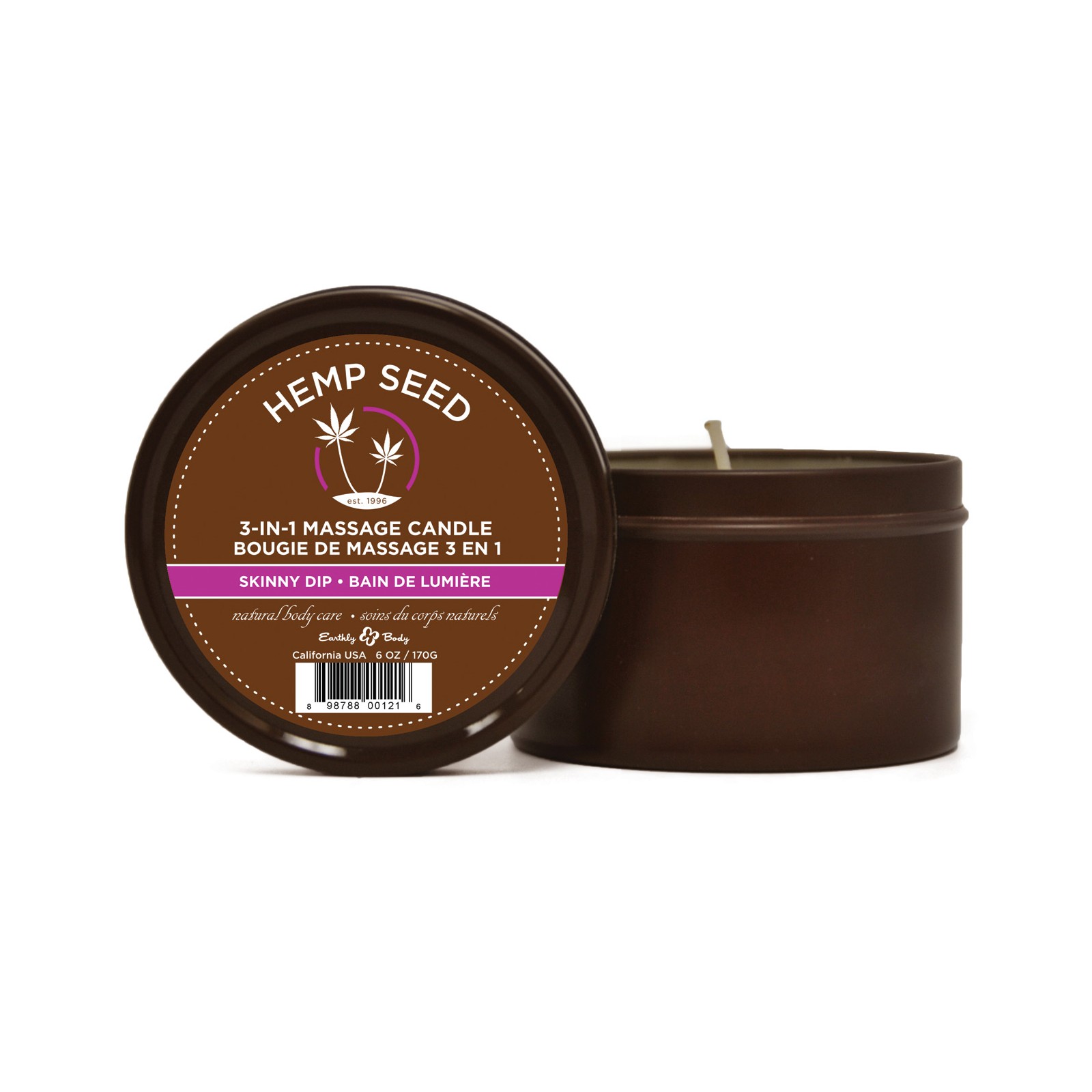 Vela de Cáñamo Suntouched de Earthly Body 6 oz Lata Redonda Skinny Dip Vela de Cáñamo Suntouched de Earthly Body 6 oz Lata Redonda Skinny Dip