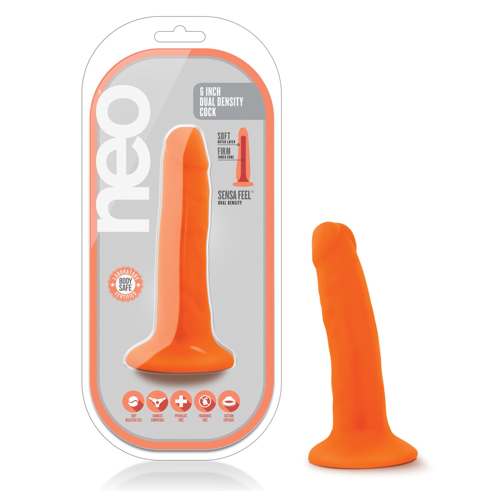 Cock Blush Neo Doble Densidad 6 Pulgadas Naranja Neón Cock Blush Neo Doble Densidad 6 Pulgadas Naranja Neón