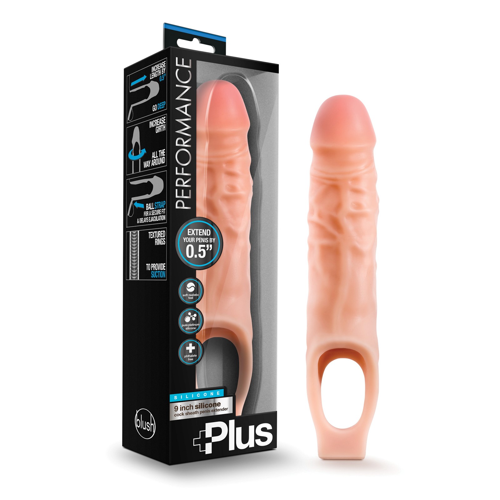 Blush Performance Plus 9" Silicone Cock Sheath for Enhanced Pleasure Blush Performance Plus 9" Silicone Cock Sheath for Enhanced Pleasure