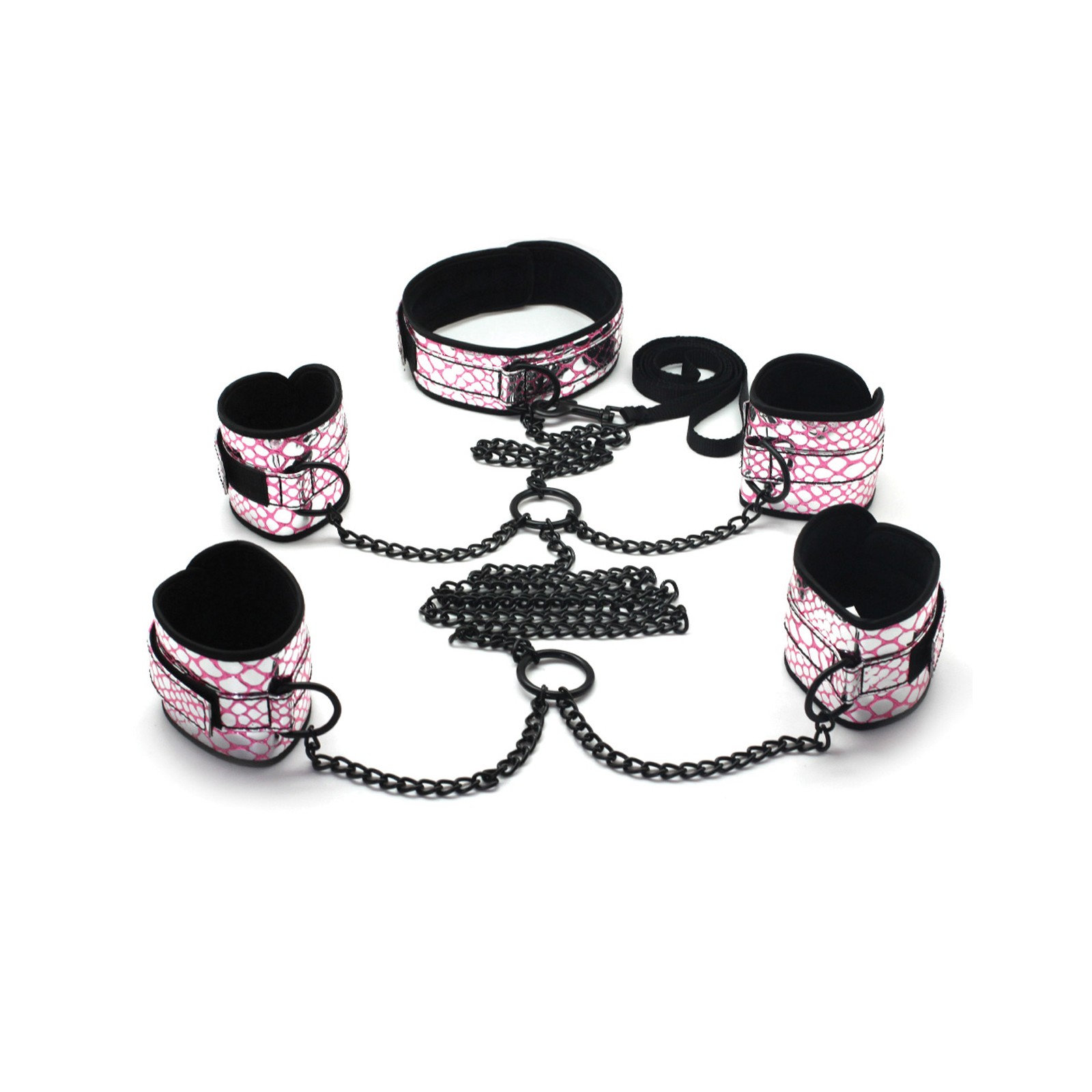 Kit de Cuello y Restricciones de Cuero Sintético Spartacus Rosa Kit de Cuello y Restricciones de Cuero Sintético Spartacus Rosa