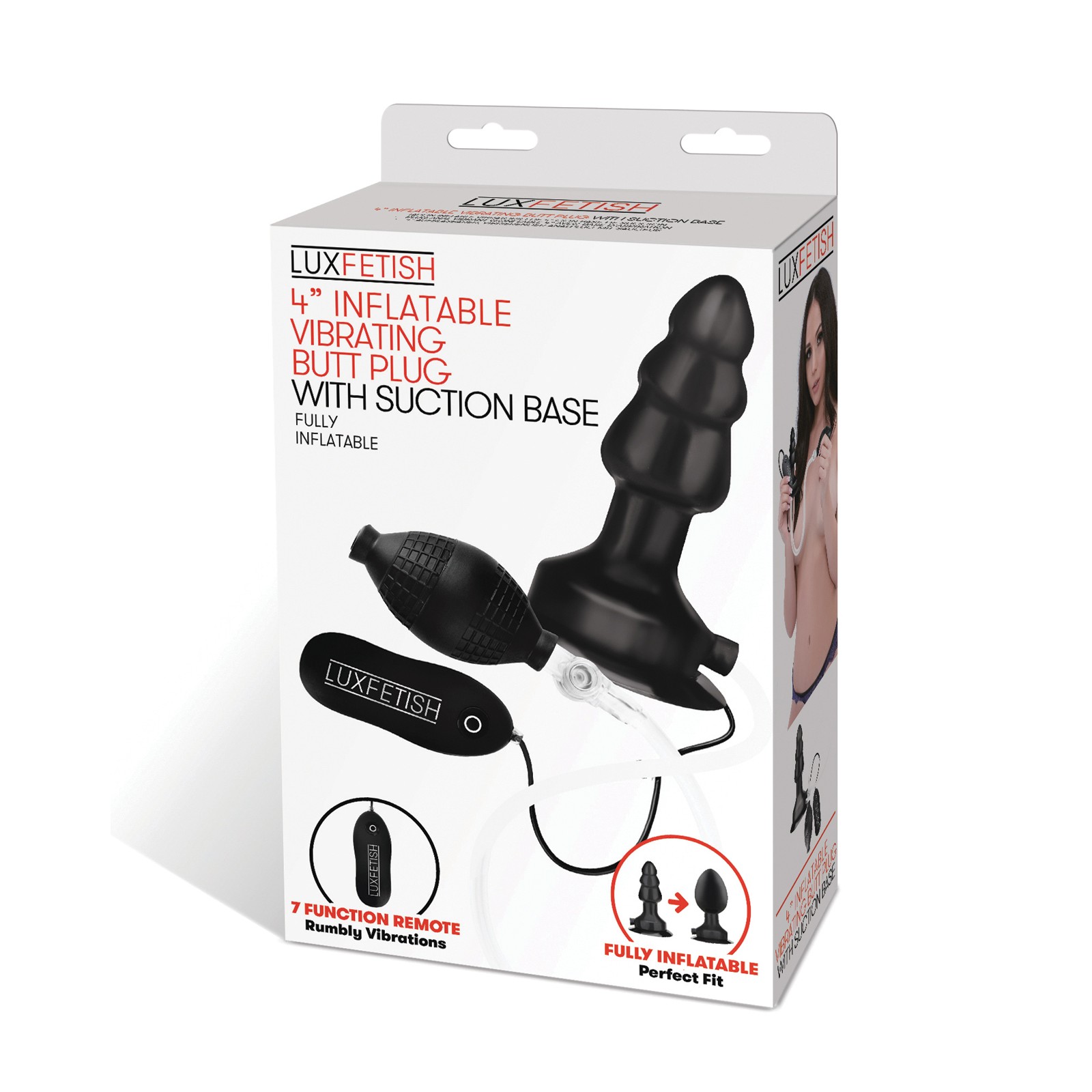 Plug Anal Inflable Vibrante Lux Fetish de 4 Pulgadas con Base de Succión - Negro Plug Anal Inflable Vibrante Lux Fetish de 4 Pulgadas con Base de Succión - Negro