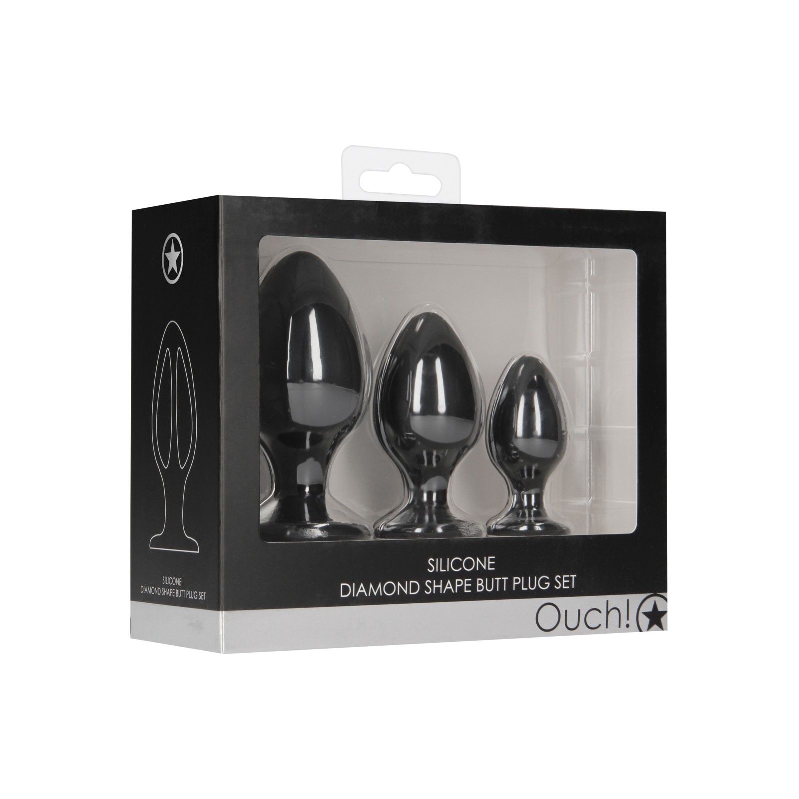 Shots Ouch Diamond Shape Butt Plug Set Black Shots Ouch Diamond Shape Butt Plug Set Black