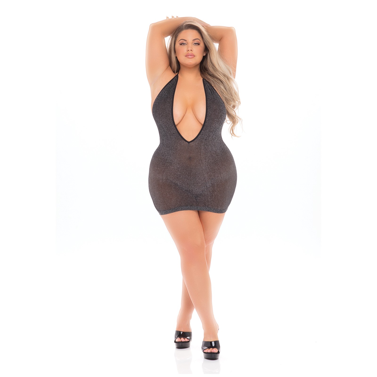 Pink Lipstick Love Bite Plunge Halter Dress Black Pink Lipstick Love Bite Plunge Halter Dress Black