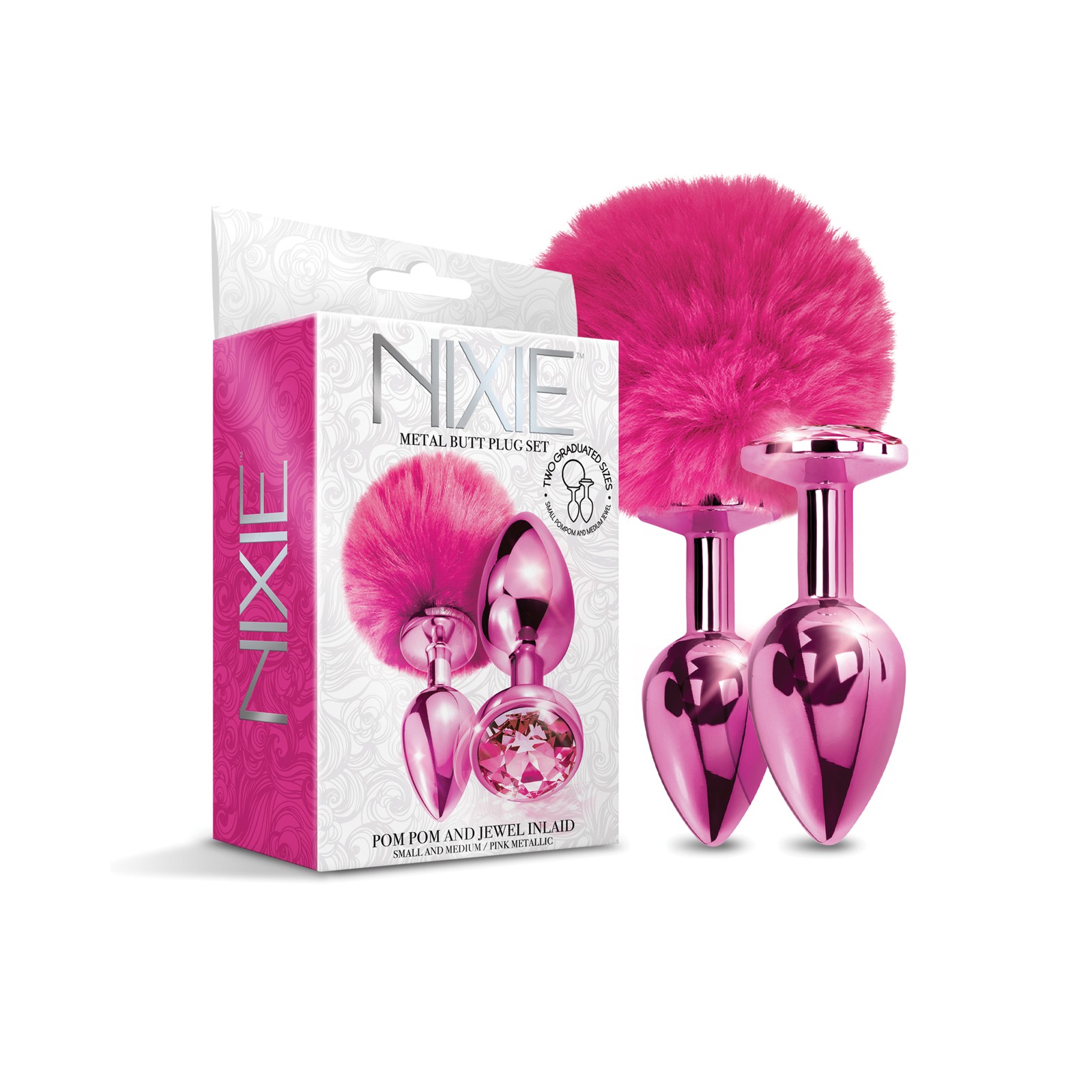 Nixie Metal Butt Plug Set with Jewel & Pom Pom for Ultimate Pleasure Nixie Metal Butt Plug Set with Jewel & Pom Pom for Ultimate Pleasure