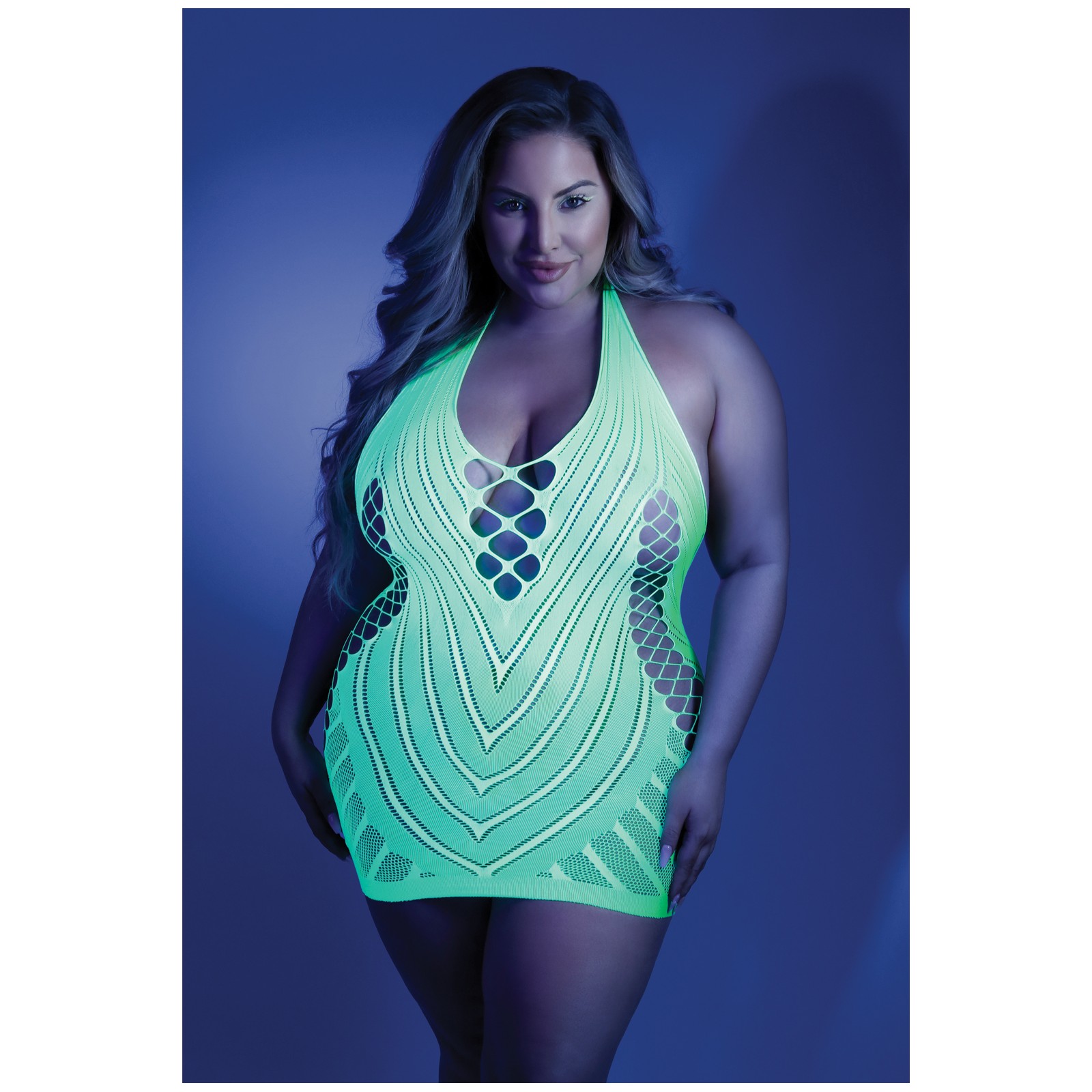 Glow Black Light Net Halter Dress Neon Green Glow Black Light Net Halter Dress Neon Green