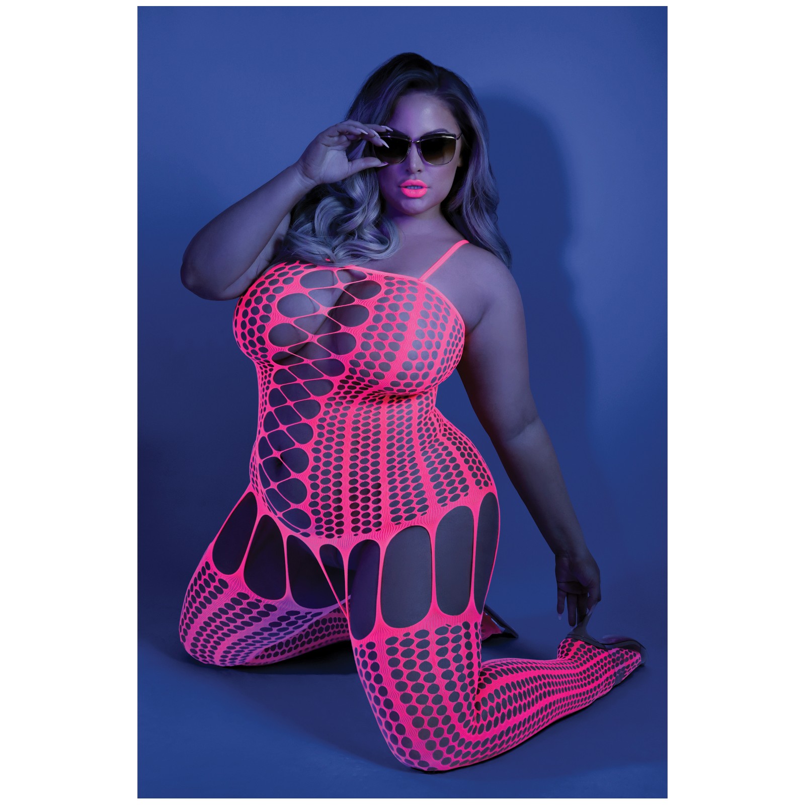 Glow in the Dark Honeycomb Fishnet Bodystocking - Neon Pink Glow in the Dark Honeycomb Fishnet Bodystocking - Neon Pink