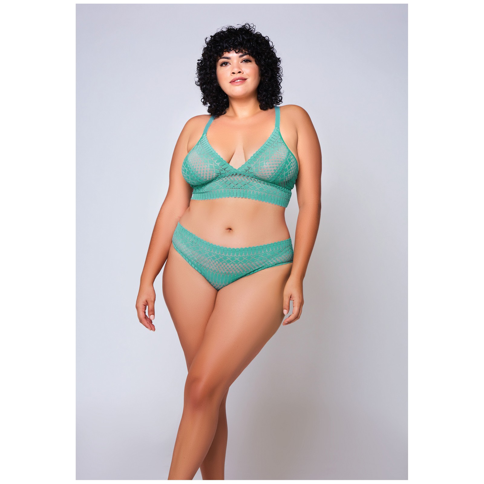 Geometric Lace Bralette & Hipster - Teal 1X Geometric Lace Bralette & Hipster - Teal 1X