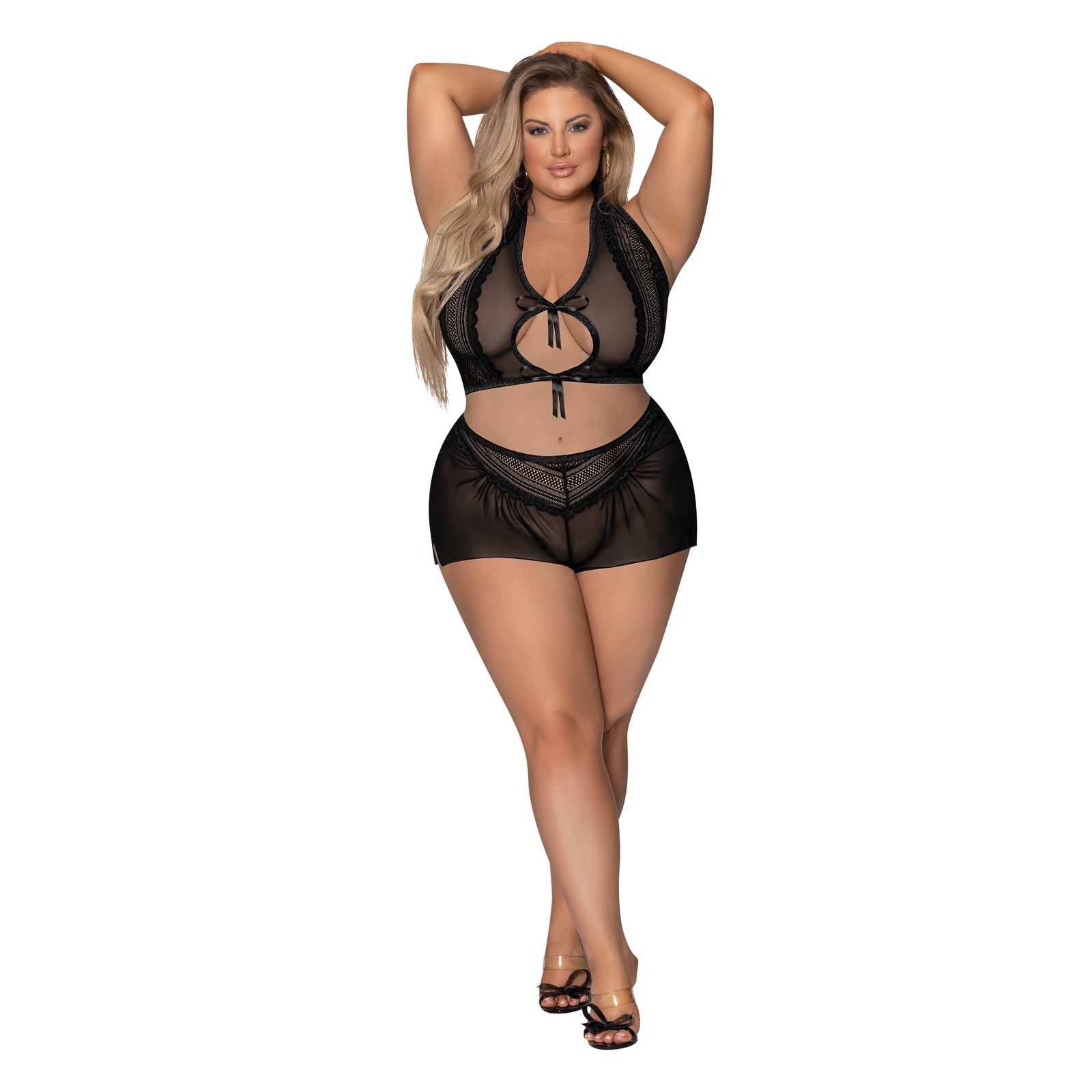 Modern Romance Tie Front Halter & Tap Pant Black 2X Modern Romance Tie Front Halter & Tap Pant Black 2X