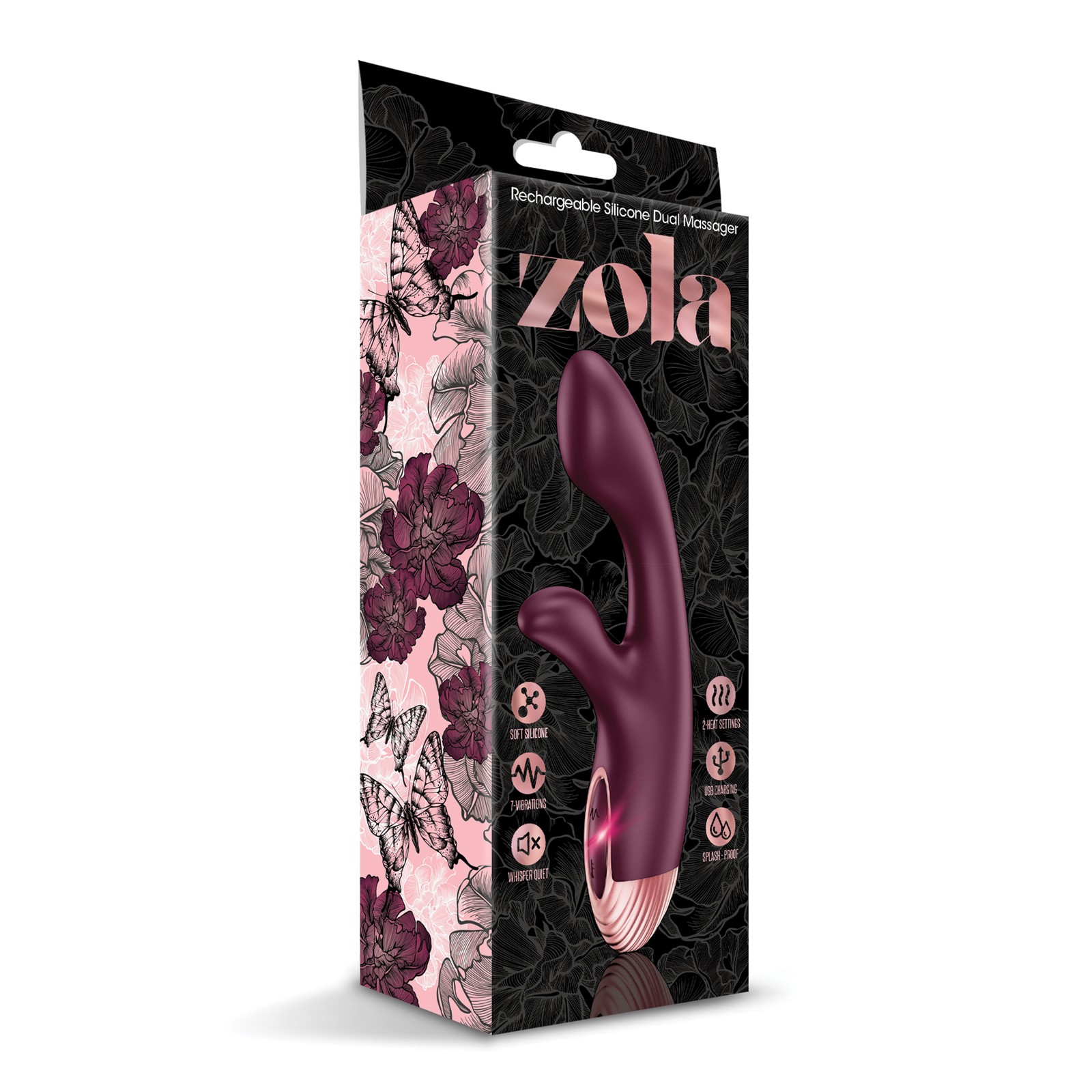 Zola Rechargeable Silicone Dual Massager Burgundy/Rose Gold Zola Rechargeable Silicone Dual Massager Burgundy/Rose Gold