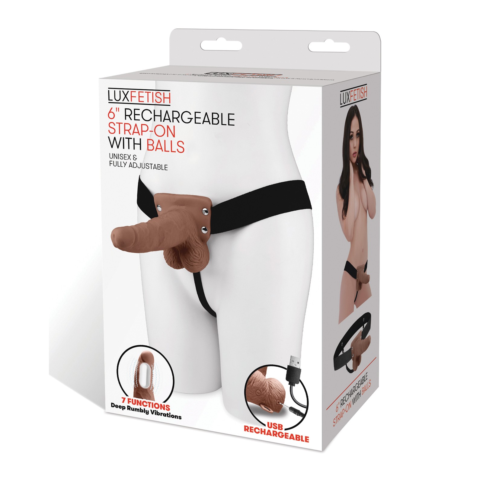 Strap-On Recargable Lux Fetish con Bolas - Marrón Strap-On Recargable Lux Fetish con Bolas - Marrón