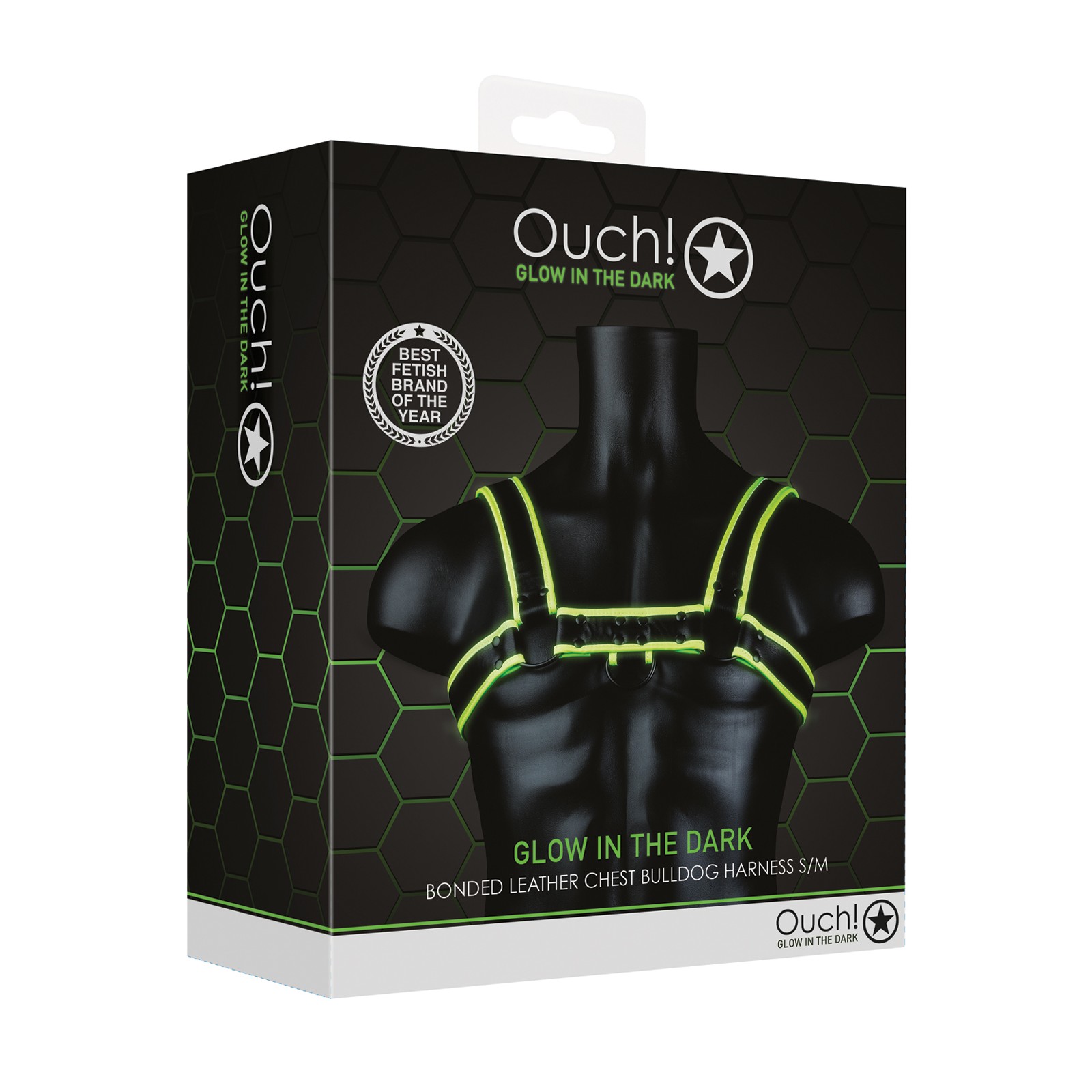 Shots Ouch Glow in the Dark Bulldog Chest Harness - S/M Shots Ouch Glow in the Dark Bulldog Chest Harness - S/M