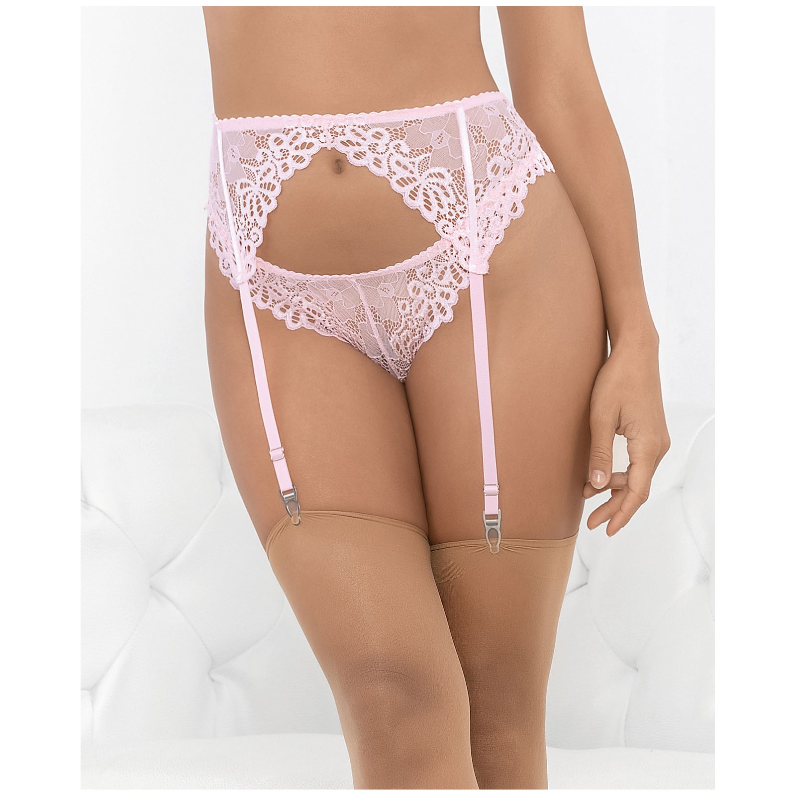 Medias Garter Romance de Encaje Rosa XL Medias Garter Romance de Encaje Rosa XL