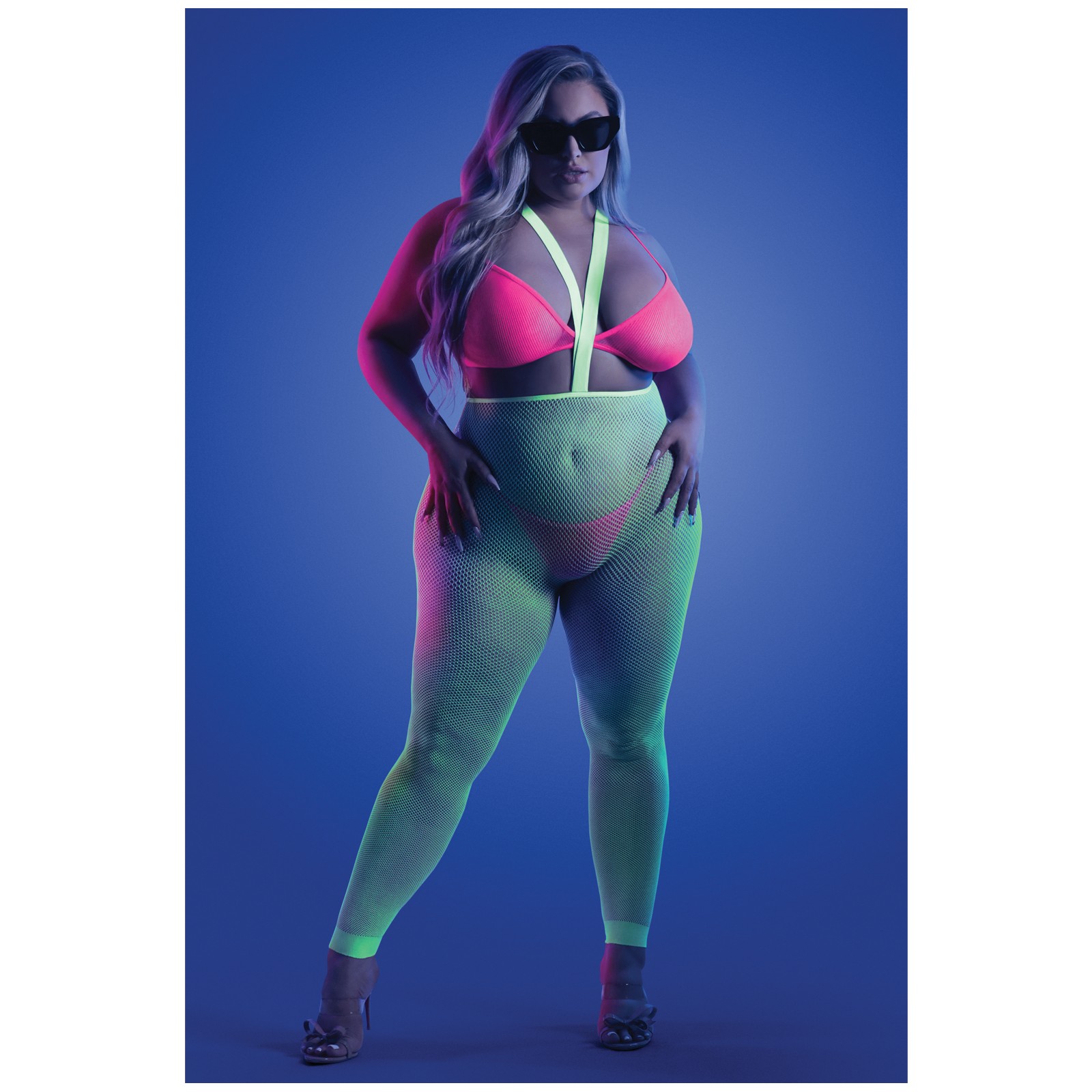 Glow Come Alive Suspender Stockings Bralette G-String Multi Color Glow Come Alive Suspender Stockings Bralette G-String Multi Color