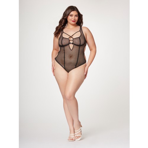 Fishnet Strappy High Cut Leg Teddy Black 1X/2X - Seductive Lingerie