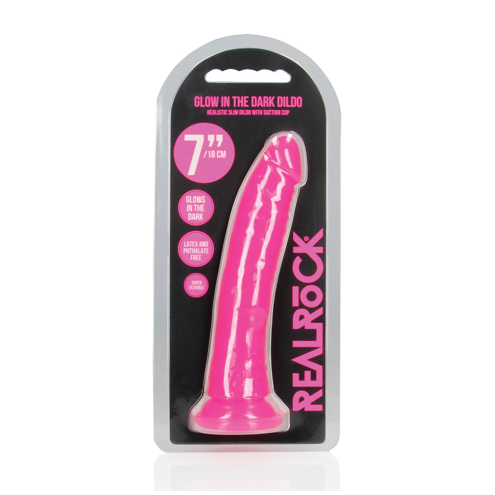 Dildo Slim de 7' RealRock que Brilla en la Oscuridad - Rosa Neón Dildo Slim de 7' RealRock que Brilla en la Oscuridad - Rosa Neón