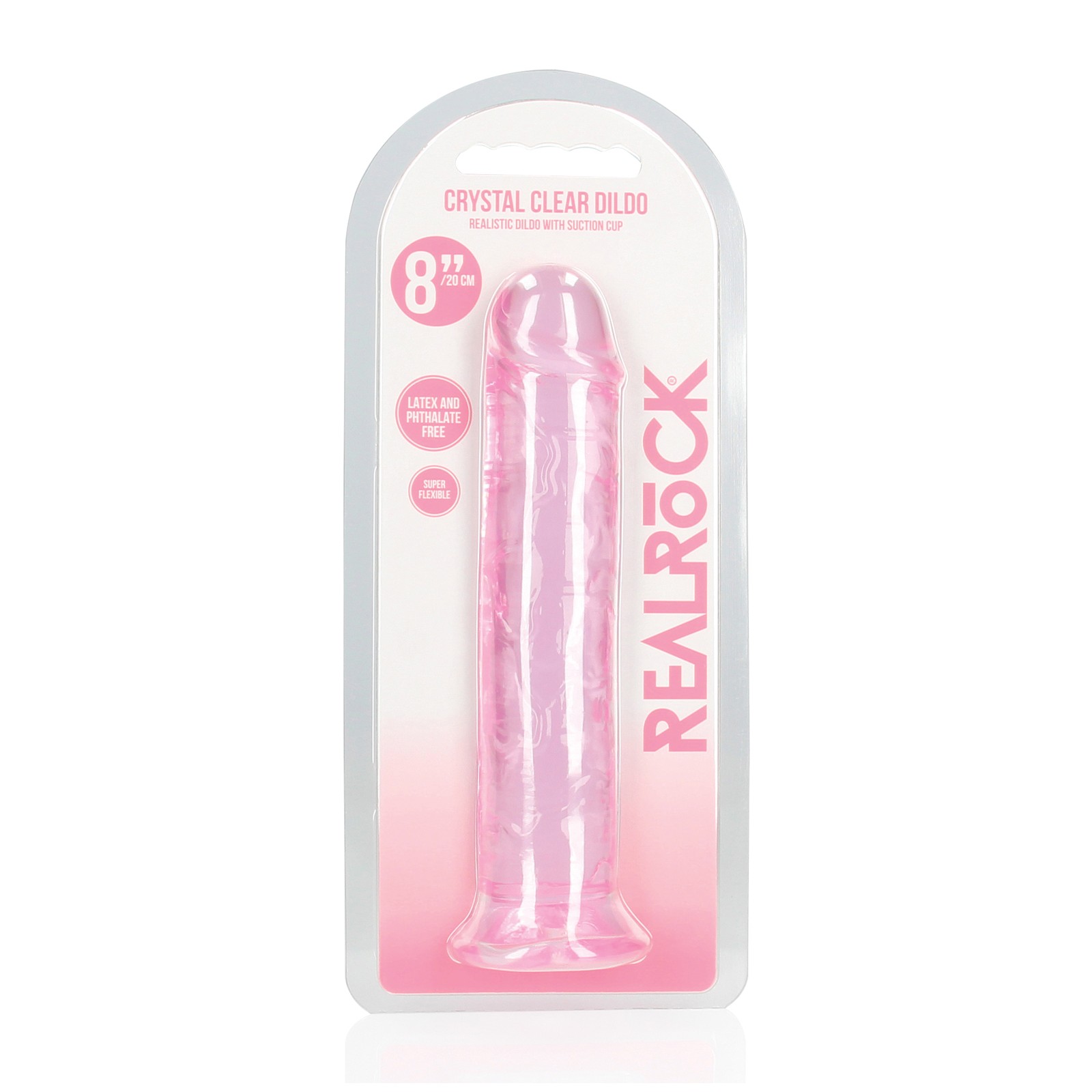 Shots RealRock Crystal Clear 8" Dildo with Suction Cup Pink Shots RealRock Crystal Clear 8" Dildo with Suction Cup Pink