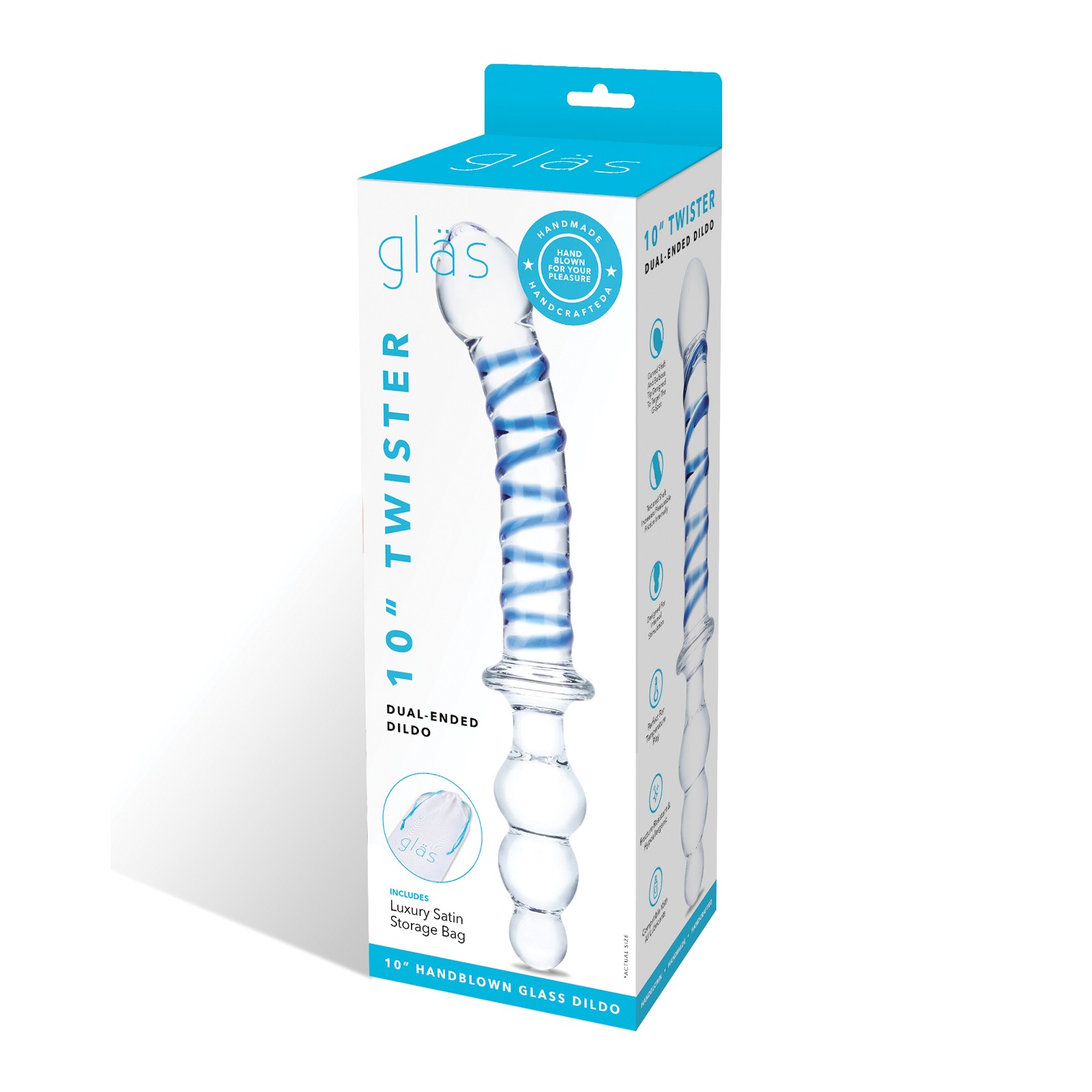 Dildo Doblado de 10" de Glas - Azul Dildo Doblado de 10" de Glas - Azul