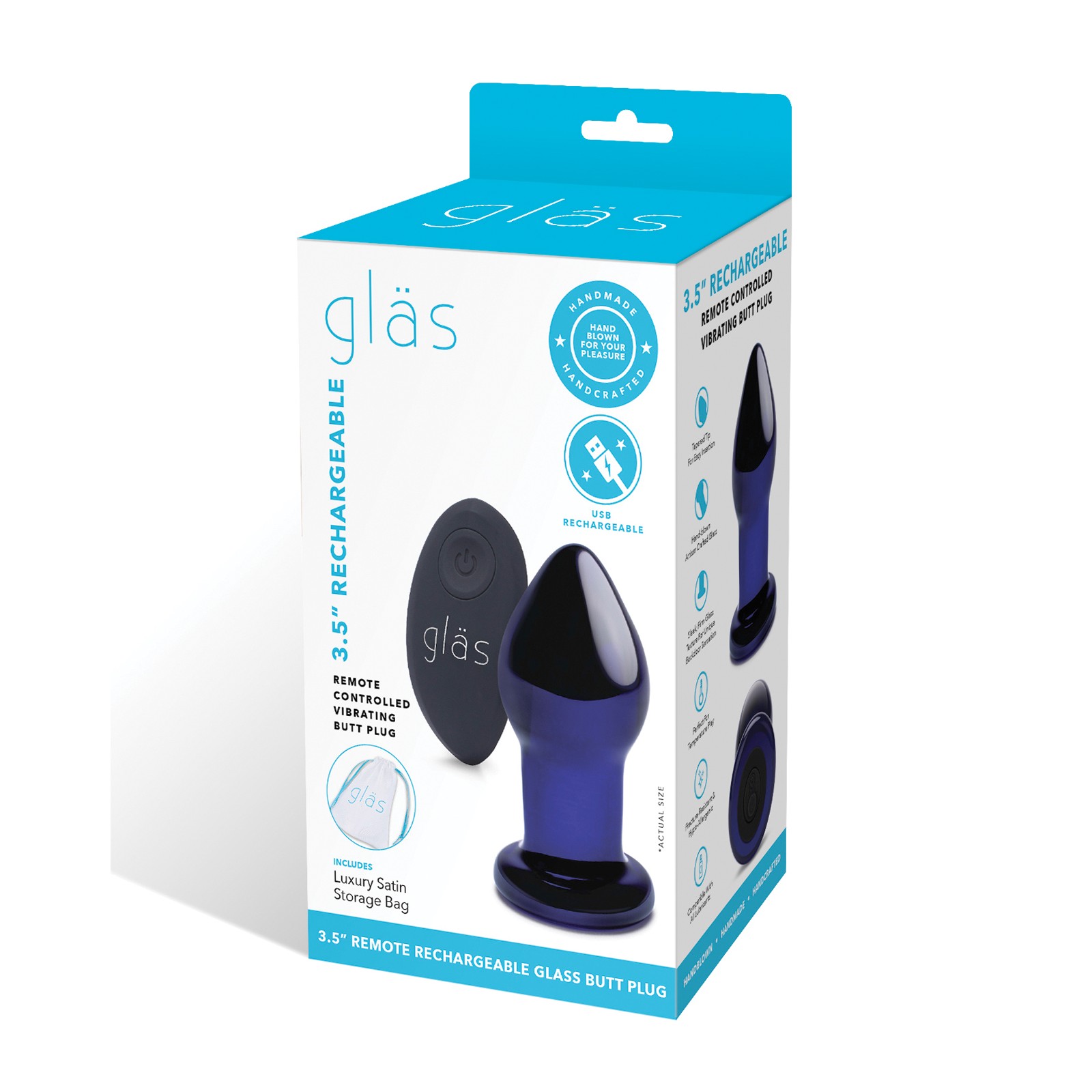 Plug Anal Vibrante Recargable Glas 3.5" Azul Plug Anal Vibrante Recargable Glas 3.5" Azul