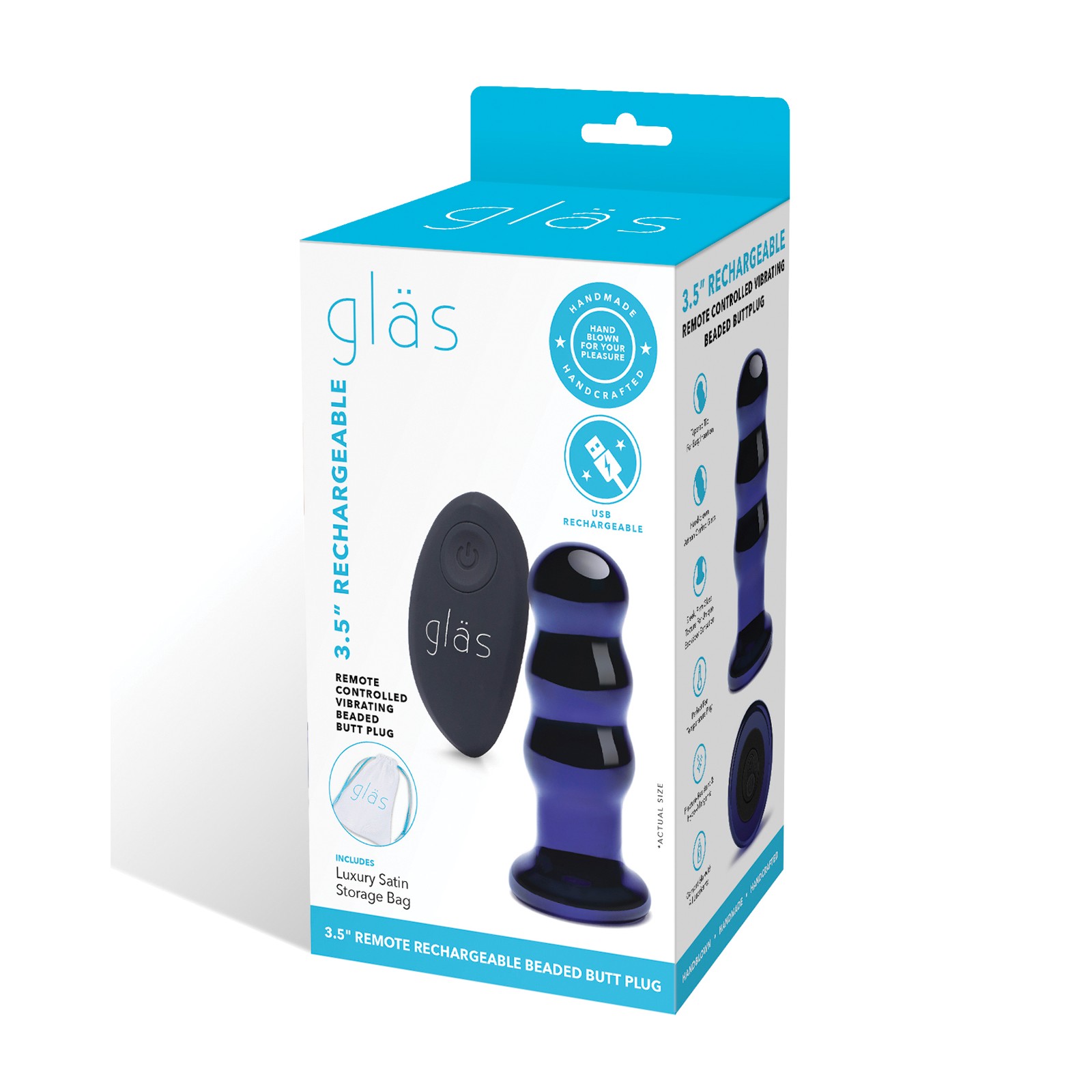 Plug Anal Vibrante de Vidrio de 3.5 Pulgadas Azul Plug Anal Vibrante de Vidrio de 3.5 Pulgadas Azul