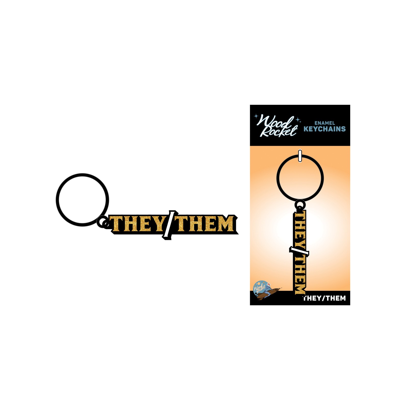 Wood Rocket They/Them Pronouns Keychain - Stylish Gift Wood Rocket They/Them Pronouns Keychain - Stylish Gift