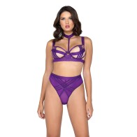 Bondage Stripe Demi Cup Set Purple XL - Seductive Lingerie