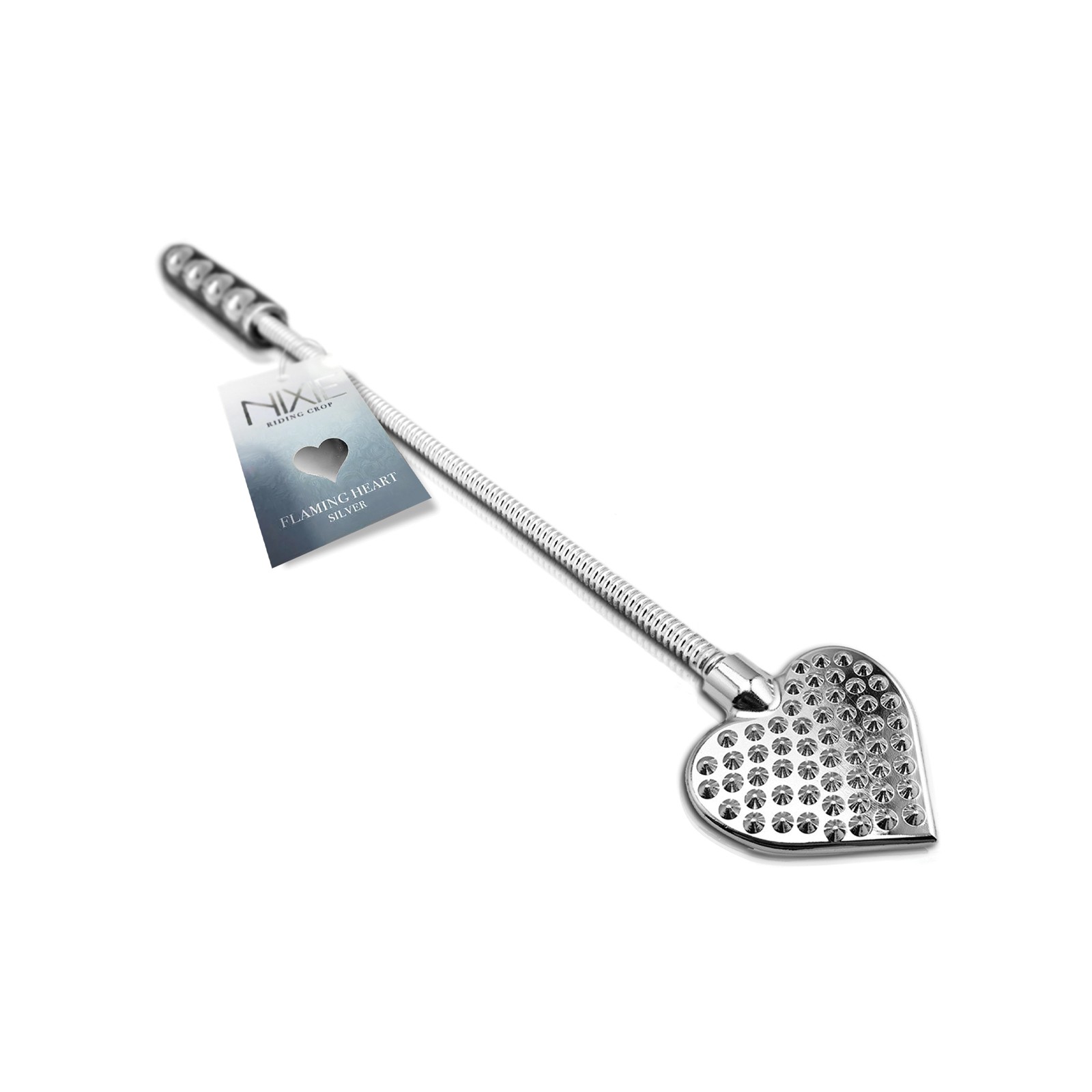 Nixie Flaming Heart Riding Crop - Silver Nixie Flaming Heart Riding Crop - Silver