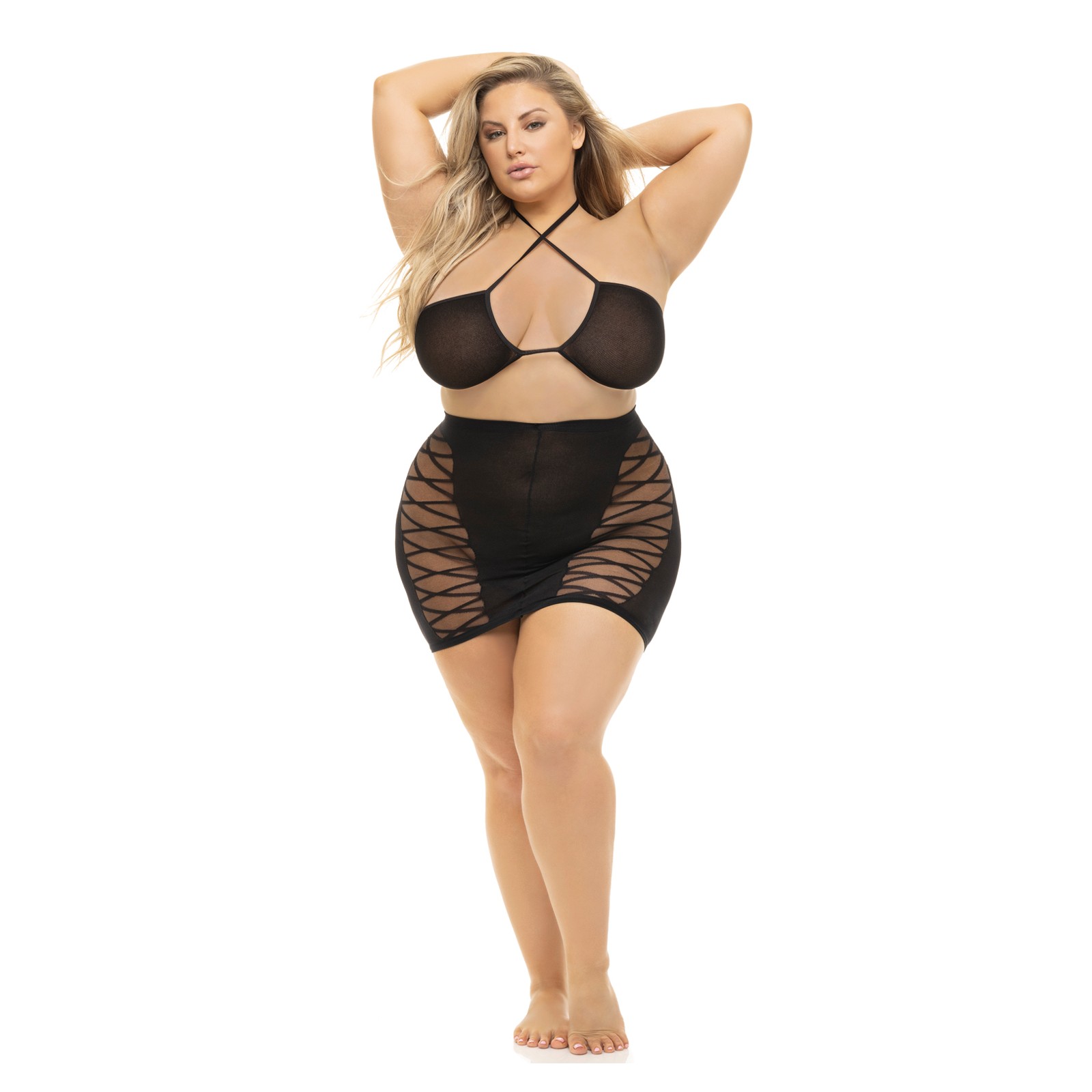 Conjunto de Sostén Halter y Falda Hold on Tight de Pink Lipstick - Negro Conjunto de Sostén Halter y Falda Hold on Tight de Pink Lipstick - Negro