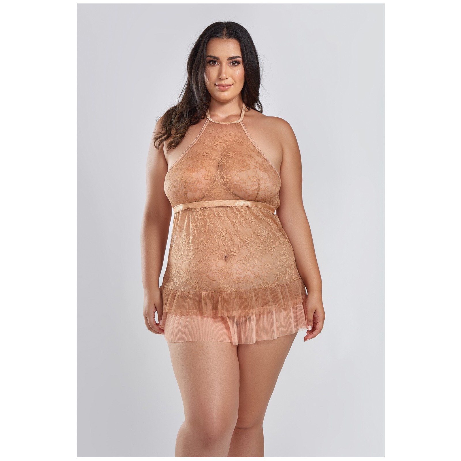 Babydoll de Encaje con Cuello Halter 2X - Lencería Seductora Babydoll de Encaje con Cuello Halter 2X - Lencería Seductora